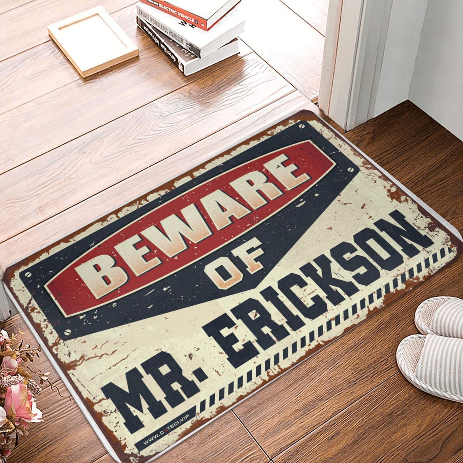 MaCave - Zerbino decorativo con scritta "Beware of Mr. Erickson", per ragazzi e ragazzi, 65 x 90 cm