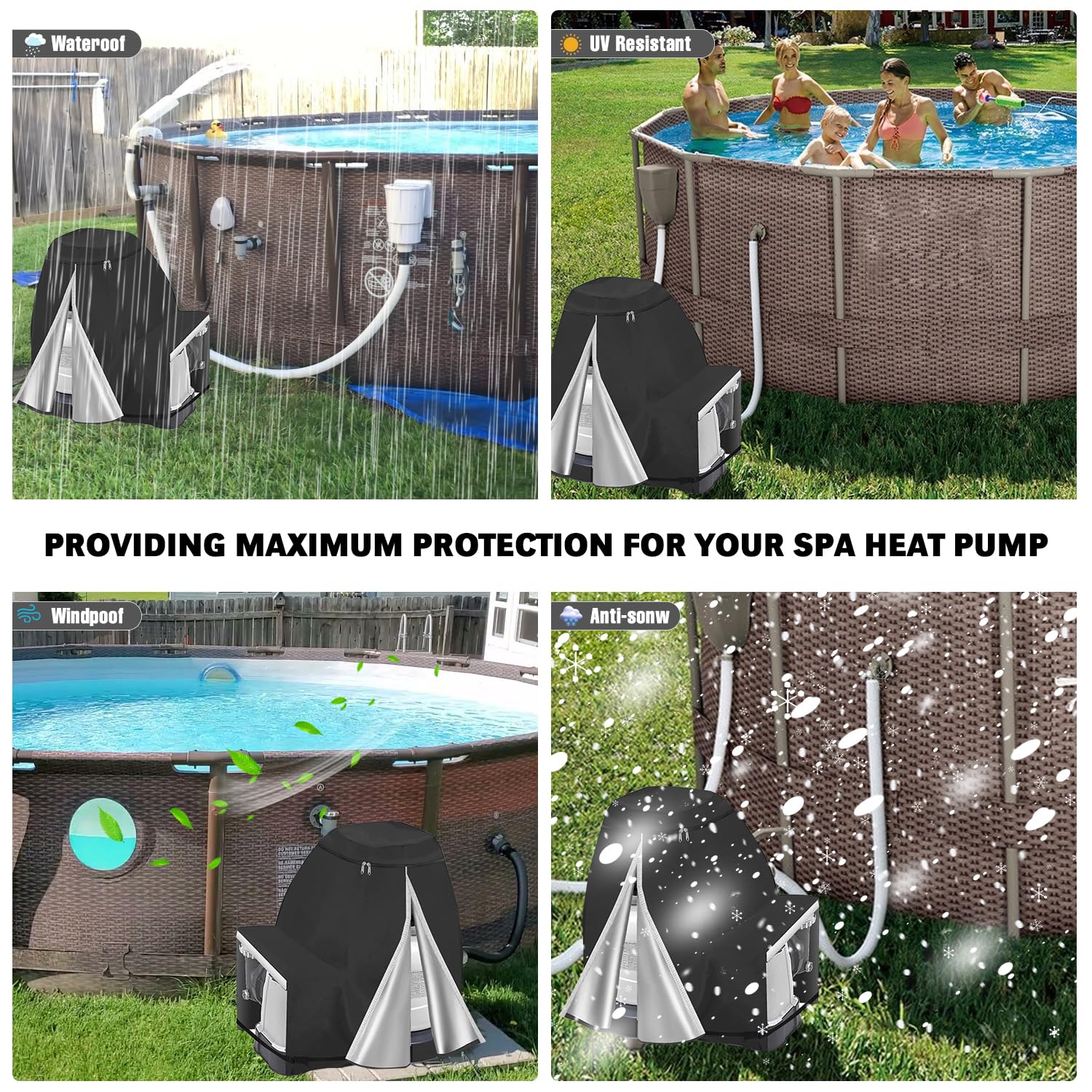 Poolpumpe Abdeckung, 600D Pumpenhäuschen für Poolpumpe, Pool Pumpenabdeckung, Sandfilteranlage Abdeckung, Poolpumpenabdeckung 70 * 65 * 55cm (Schwarz)