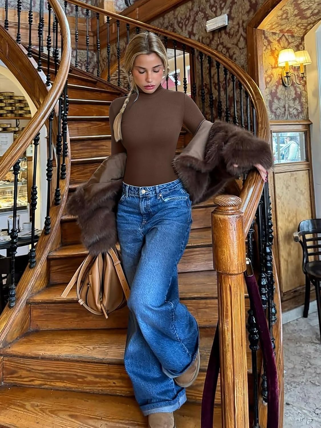 REORIA Women's Basic Long Sleeve Thermal Shirts Mock Turtle Neck Soft Lined Winter Layering Warm Slim Fit Underwear Tops 2025 - Image 3