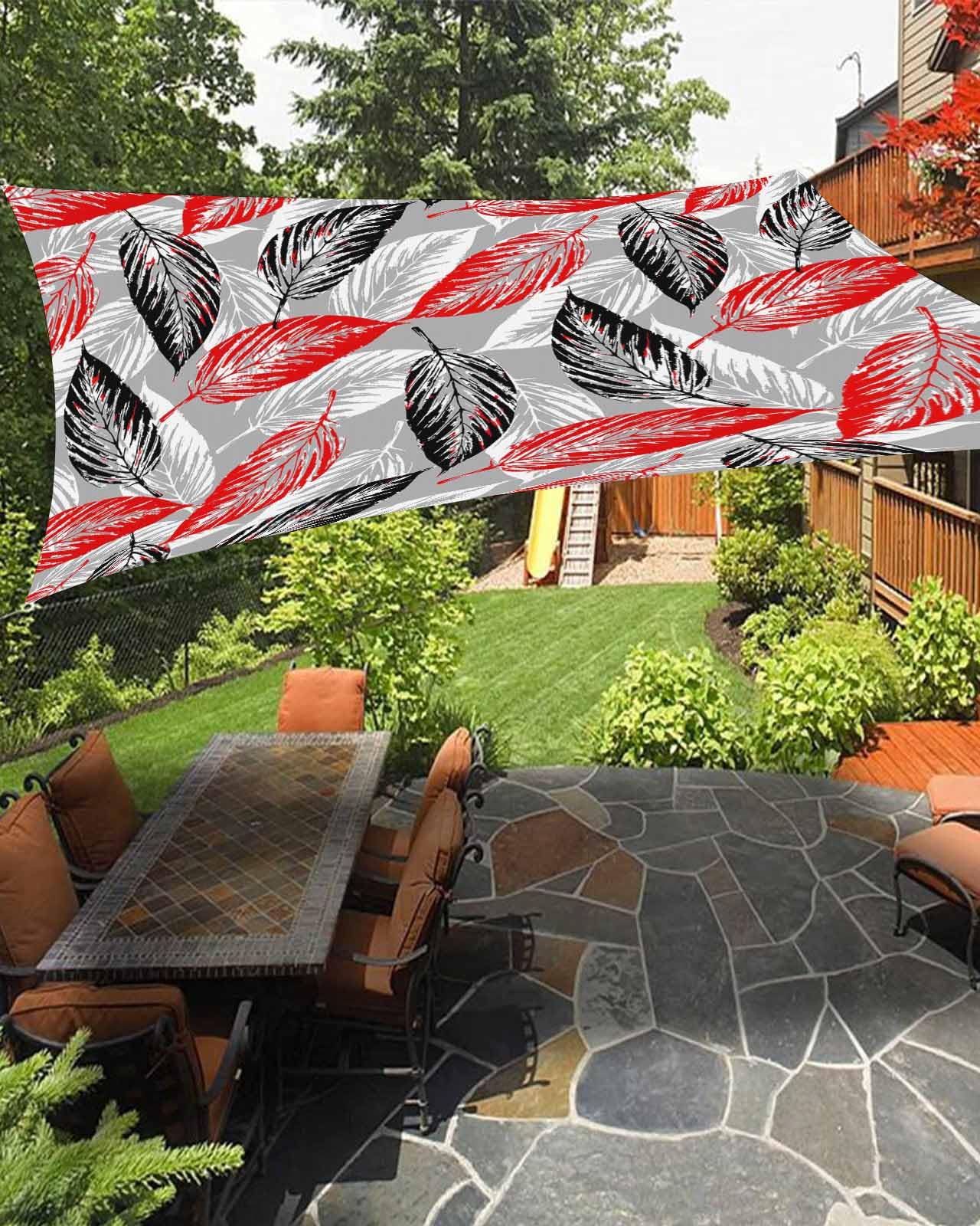 Boanket Sun Shade Sail 14' x 18', Red Black Leaf Large Heavy Duty Outdoor Shades Sun Screen, Watercolor Gray Modern Abstract Art Aesthetics Shade Cloth for Patio Deck Garden Lawns Beach Backyard