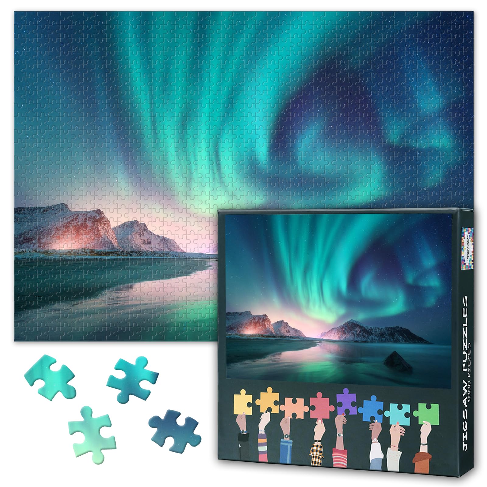Northern Lights Puzzles for Adults 1000 Pieces, Lofoten islands Norway Jigsaw Puzzles, Snowy Mountains Adult Puzzle for Adults, Educational Fun Games or Toys for Elders Friends 20X27 INCH โ image 1