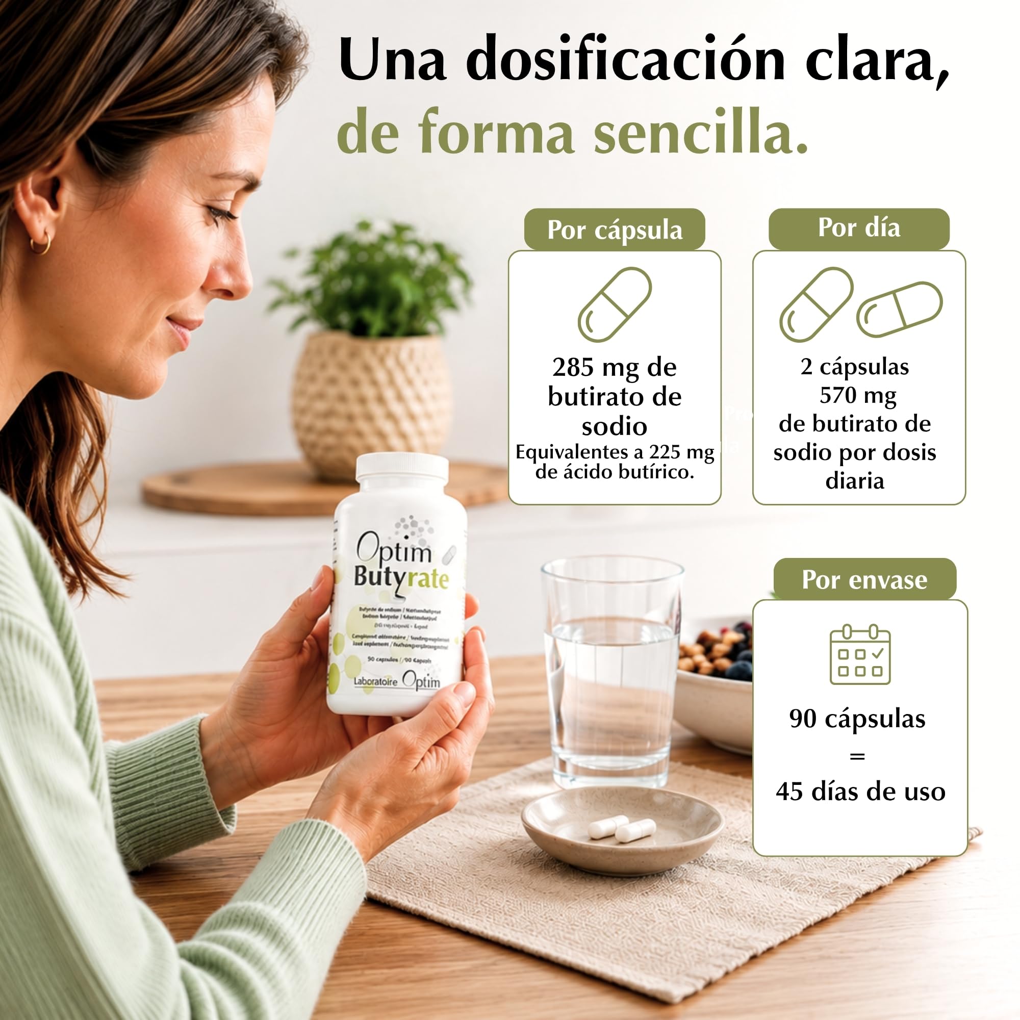 Pack 4x Optim Butirato 90 cápsulas Suplemento de butirato - Tránsito, colon, intestino débil