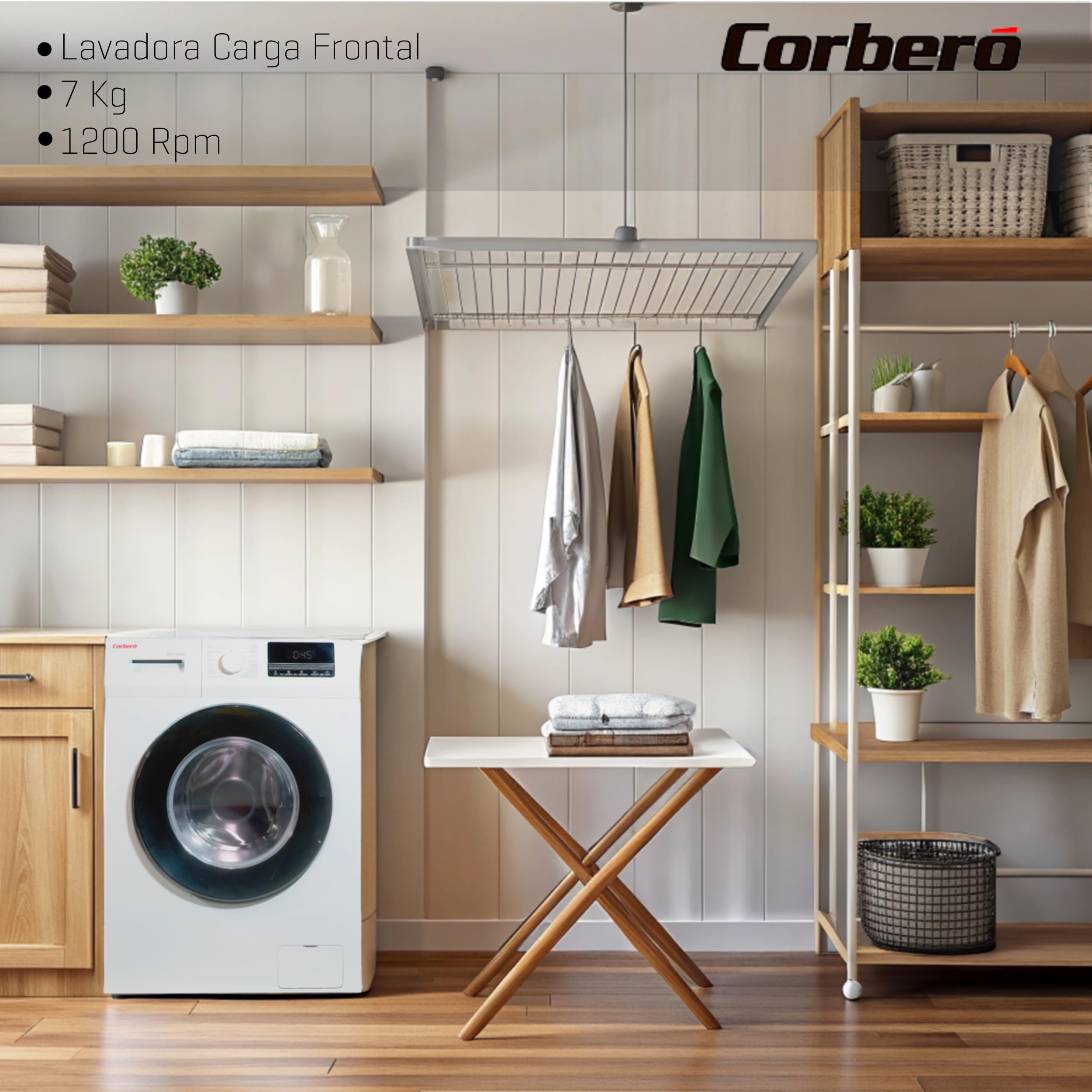 Corberó - Lavadora Carga Frontal Plus 7kg | CLT712VIN | 1200 Rpm | Motor Inverter | 16 Programas | Vapor Antialérgico | Inicio Diferido 3-24h | Lavado Rápido 15-30 Min | Puerta XXL | Blanco