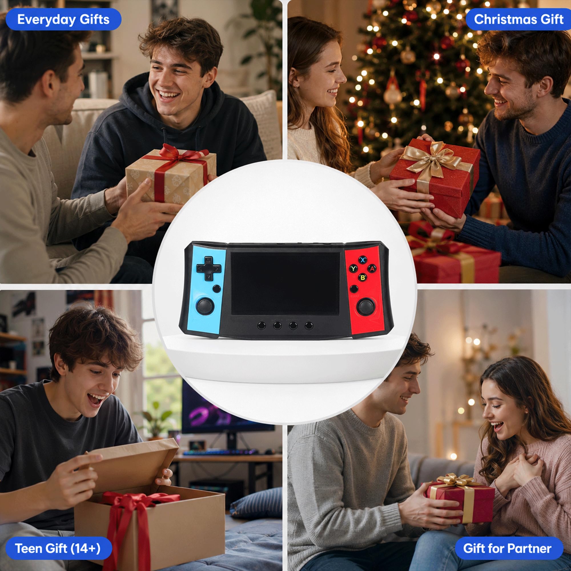 Console di gioco retrò portatile, schermo IPS da 4,5 pollici, sistema di gioco portatile con scheda TF da 256 GB, doppi joystick 3D, anelli luminosi RGB, batteria ricaricabile da 4000 mAh, sistema
