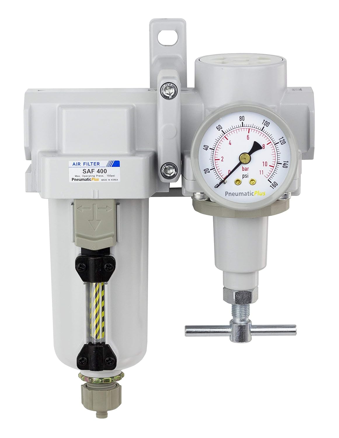 PneumaticPlus SAU420T-N06G-MEP Compressed Air Filter Regulator Combo 3/4" NPT -T-Handle, Manual Drain, Metal Bowl