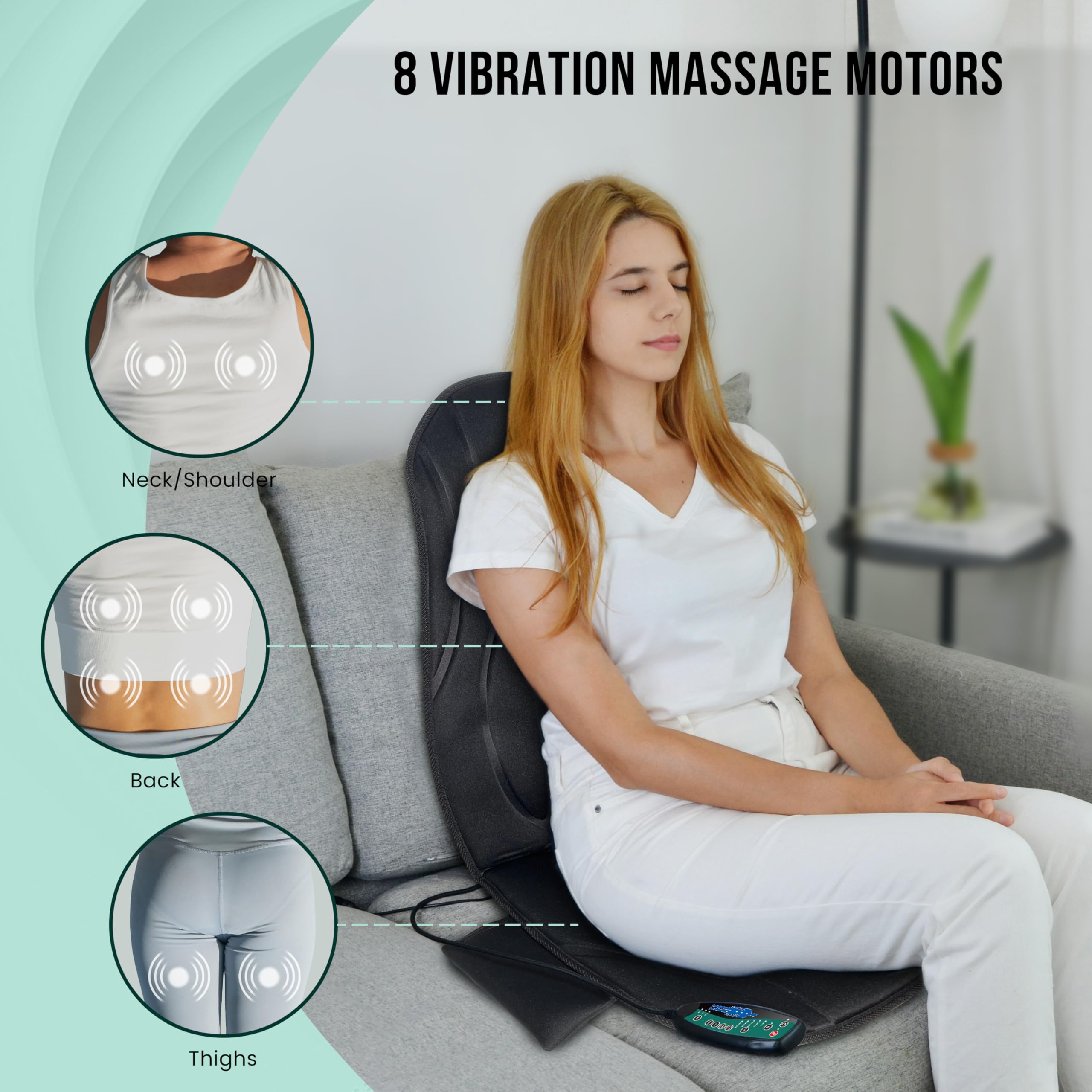 Snailax Housse de siège de massage avec fonction chauffante et vibrante, 8 moteurs de vibration, appareil de massage pour le dos, coussin de siège pour la maison, le bureau ou comme cadeau