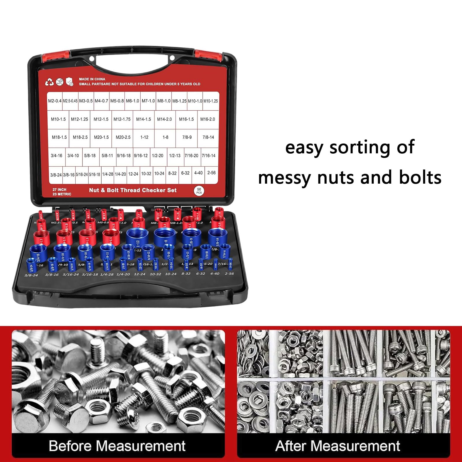 Set di 55 calibri per filettature metriche standard con custodia portatile con codifica a colori, struttura in alluminio con codifica a colori, set di calibri per filettature