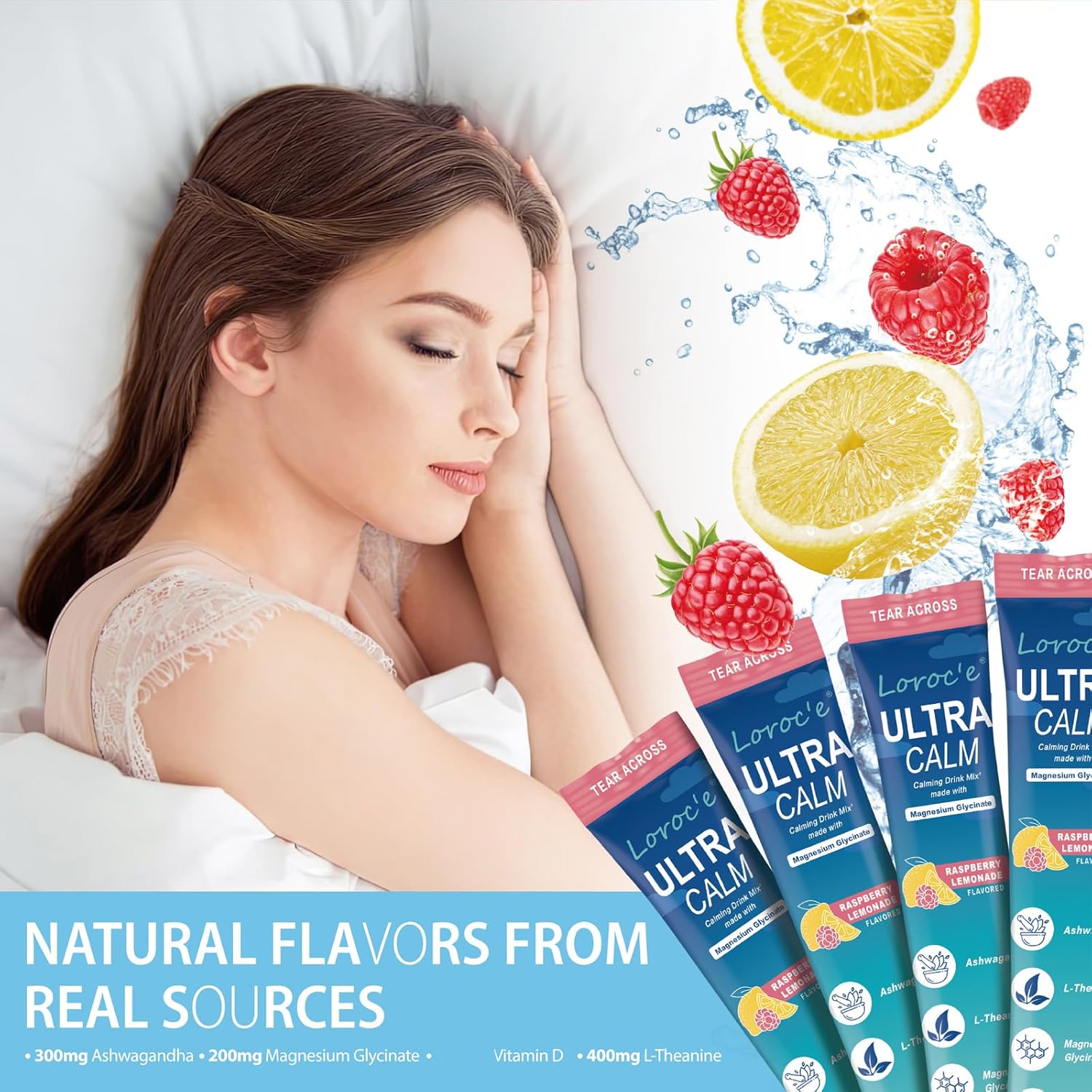 UltraCalm Super Cortisol Drink Packets with Magnesium Glycinate, Ashwagandha, L-Theanine, Vitamin D3, Calming Magnesium Powder for Relaxation & Sleep, Raspberry Lemonade, No Sugar(30 Servings) - Image 7