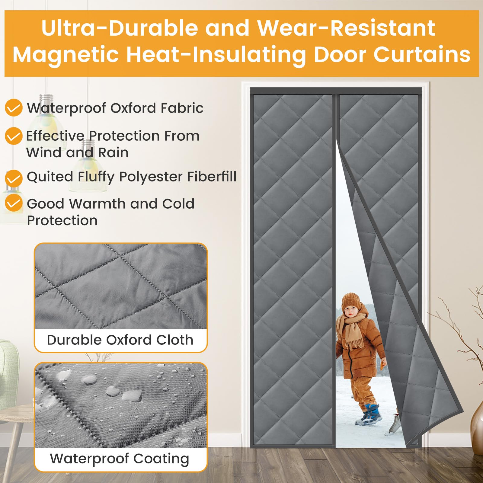 Cinkee Isolamento Termico Tenda Magnetica per Porte 110x220cm, Tenda Termica Per Porte con Protezione dal Freddo, Adatta Per Interni ed Esterni e Cortile,Grigio Scuro