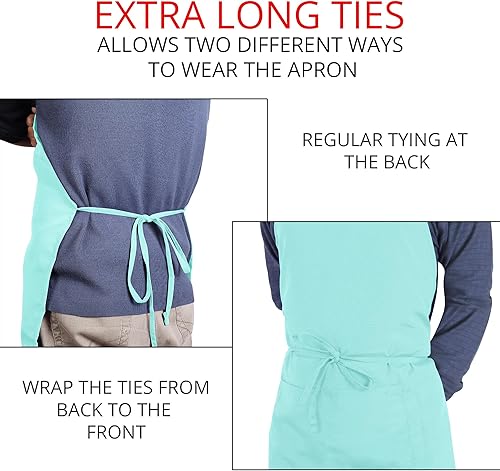Miniatura 6 de Utopia Kitchen Paquete de 2 delantales con peto, ajustables con 2 bolsillos, resistente al agua y al aceite, delantal de chef de cocina para mujeres