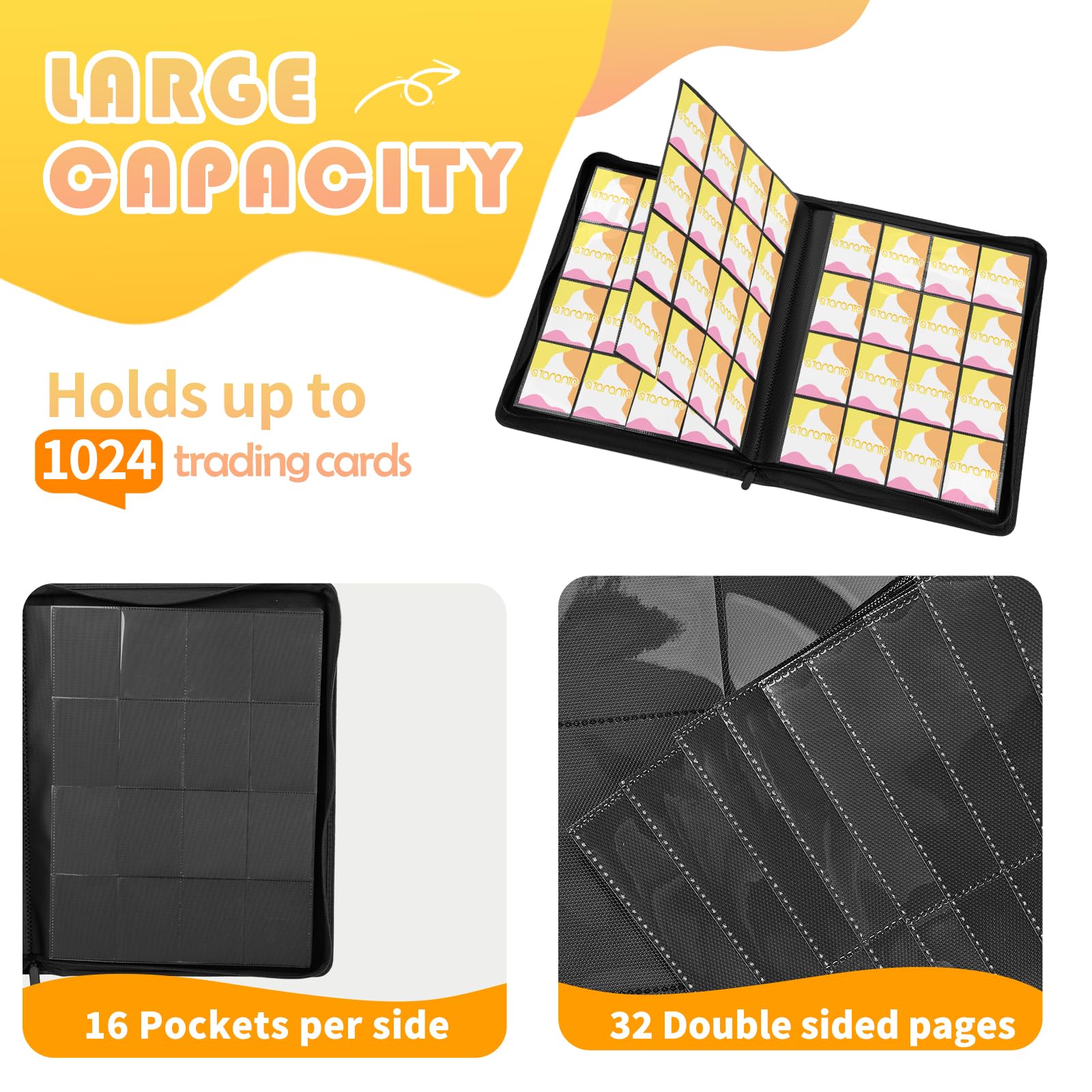 tcg binder 1000 cards Amazon.com: Premium 1000+ Pockets Trading Card Binder, 16-Pocket Ringless  Side-Loading Album for TCG, MTG, Lorcana, Sports & Standard-Size Cards  (Yellow) : Toys & Games