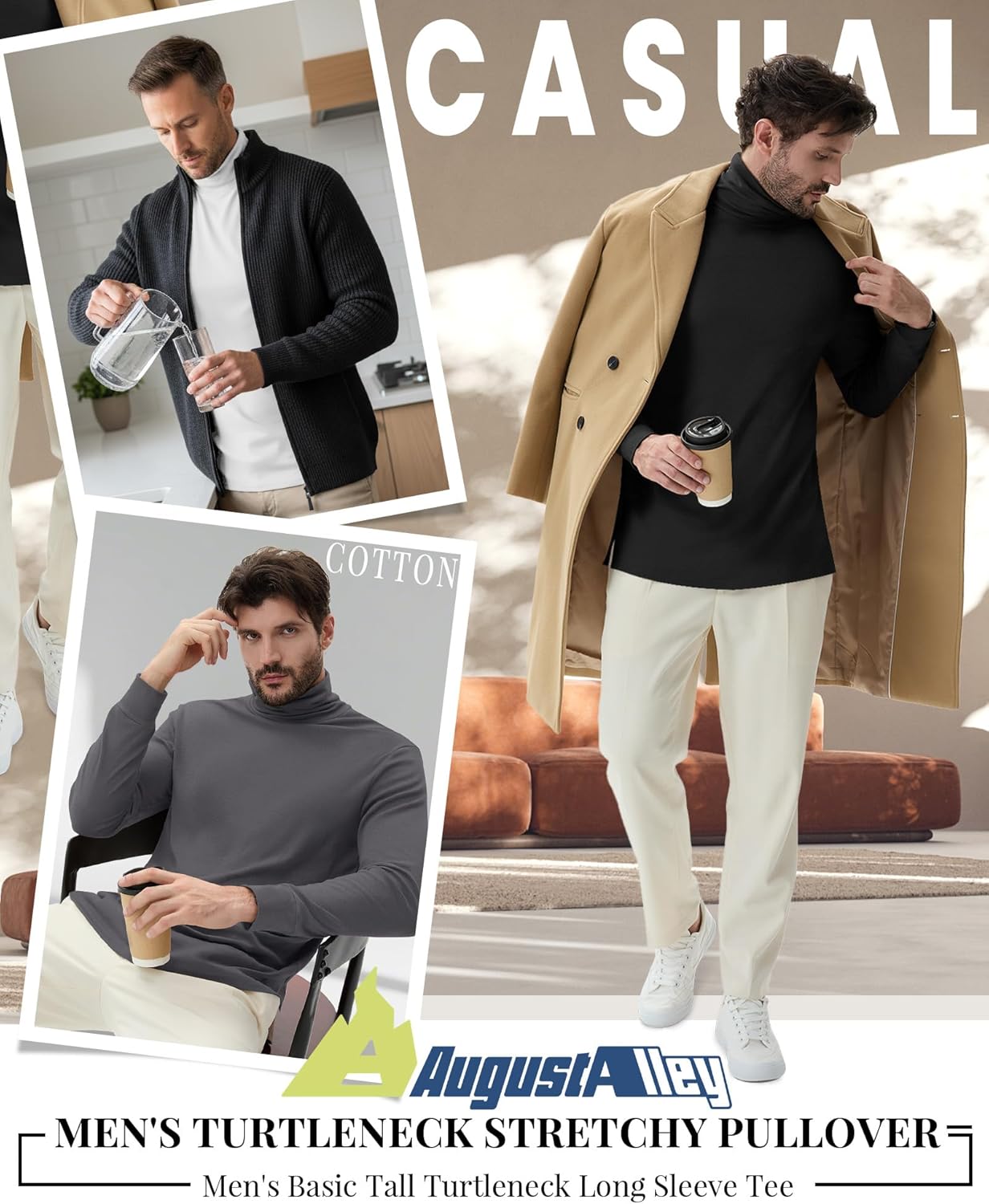 4 Pack Men's Turtleneck Long Sleeve with Cuffs, Thermal Basic Tops Undershirt Pullover - Image 6
