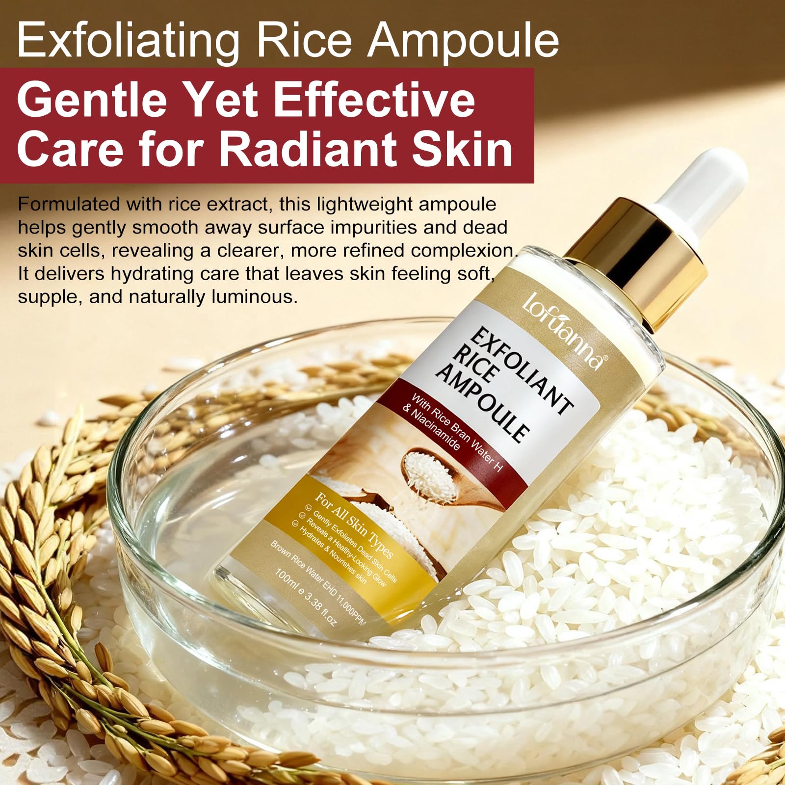 Siero Esfoliante al Riso 100ml, Siero Coreano Esfoliante al Riso, Peeling Viso Delicato,Scrub Viso Anti Punti Neri Rimozione, Riduce Pori, Idratante e Illuminante,Rimuove Cellule Morte,pelli sensibili