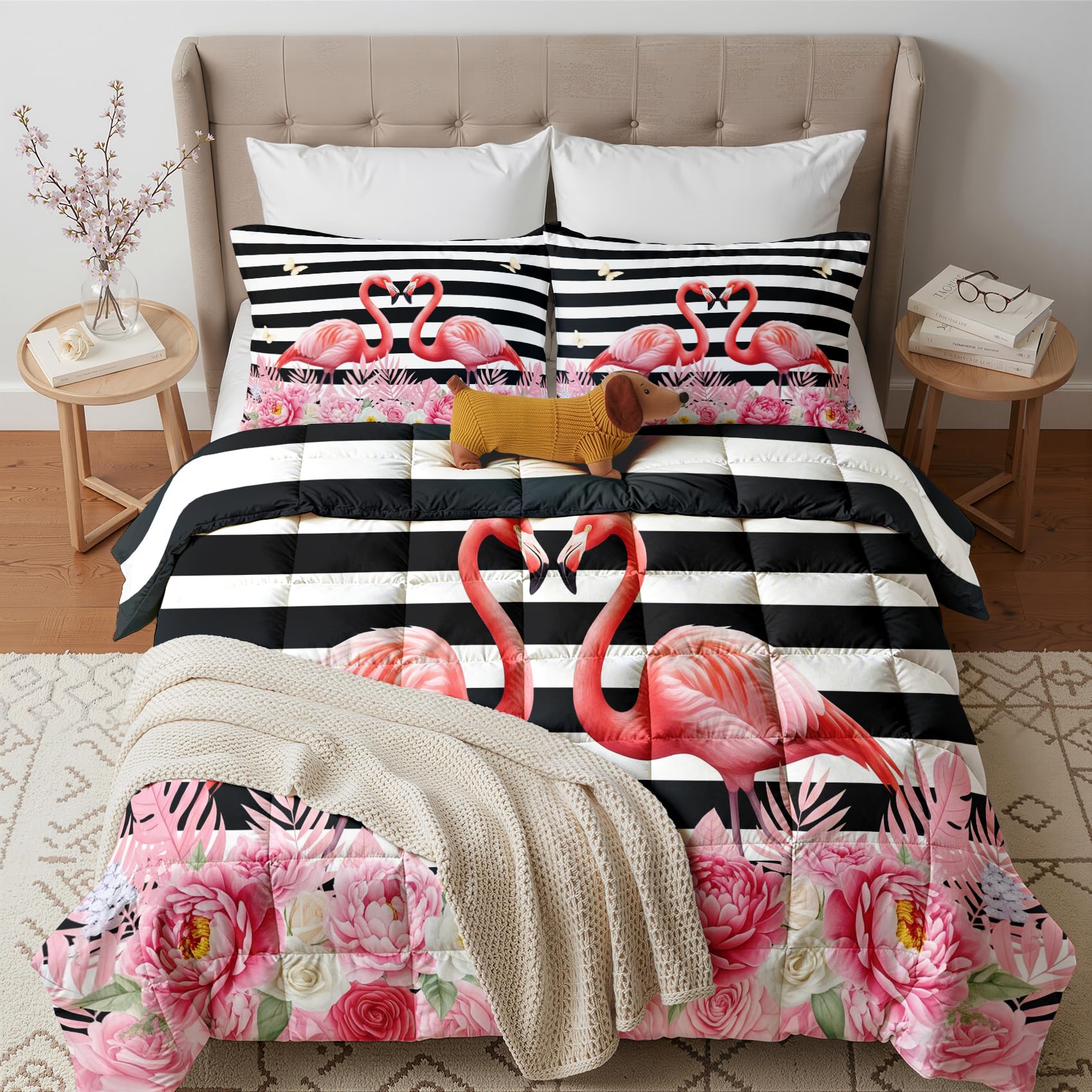 GEDAEUBA Flamingo and Pink Peony Duvet King Size 10.5 Tog