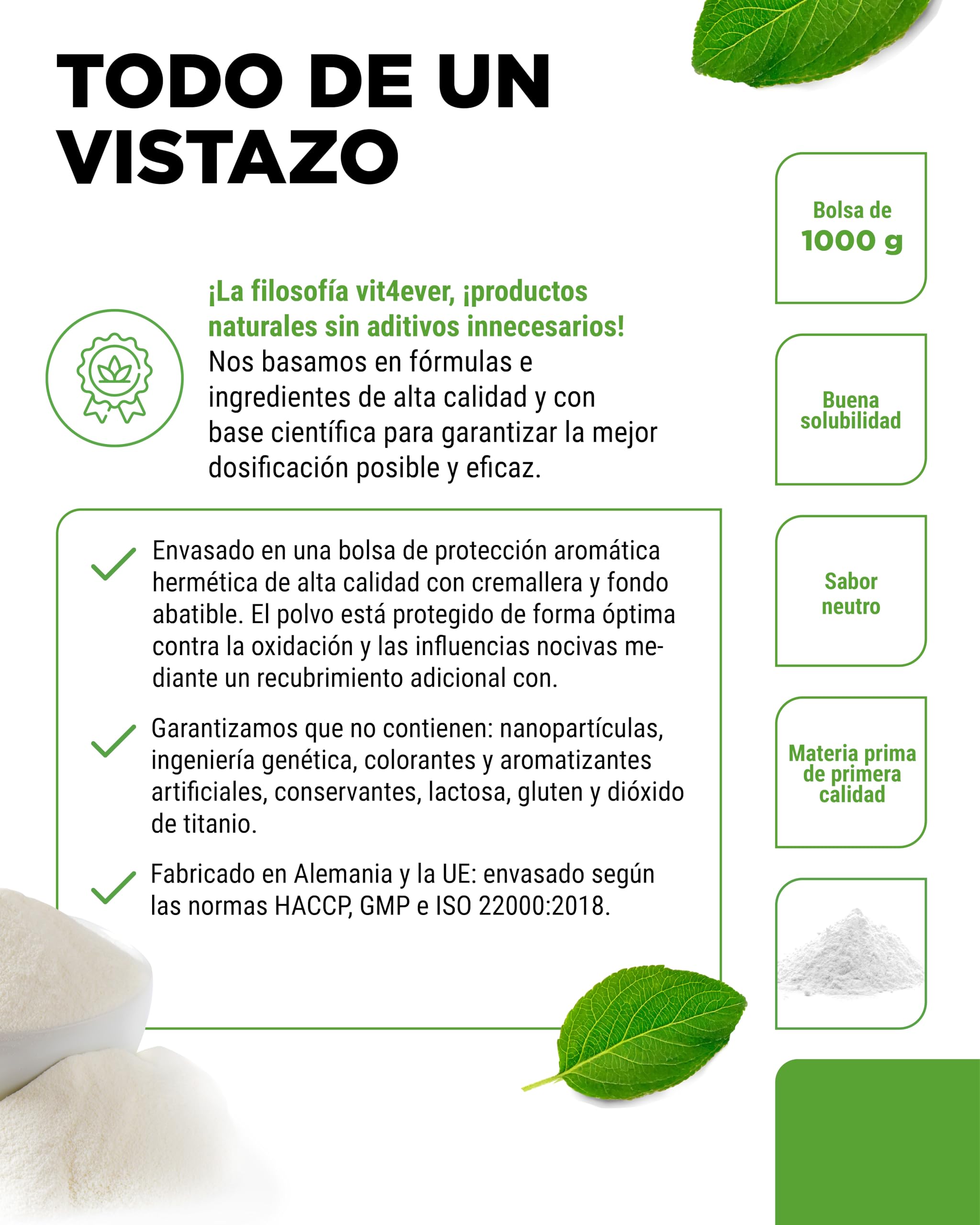 Colágeno en Polvo 1000 g - 100% Péptidos hidrolizados de Colágeno Bioactivo - Tipo 1 y 3 - Sabor neutro - Sin aditivos