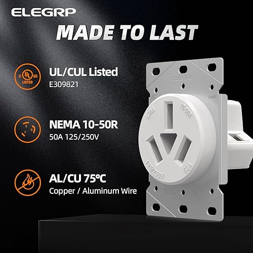 Miniatura 3 de ELEGRP Receptáculo de alimentación de montaje empotrado blanco de 30 amperios y 250 V, NEMA 6-30R, toma de corriente de hoja recta para