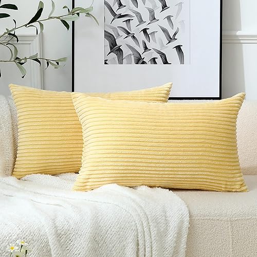 Stellhome Paquete de 2 fundas de almohada de pana suave rectangulares a rayas sólidas para cama, sofá, banco, 12 x 20 pulgadas 11.8 x 19.7 in.,