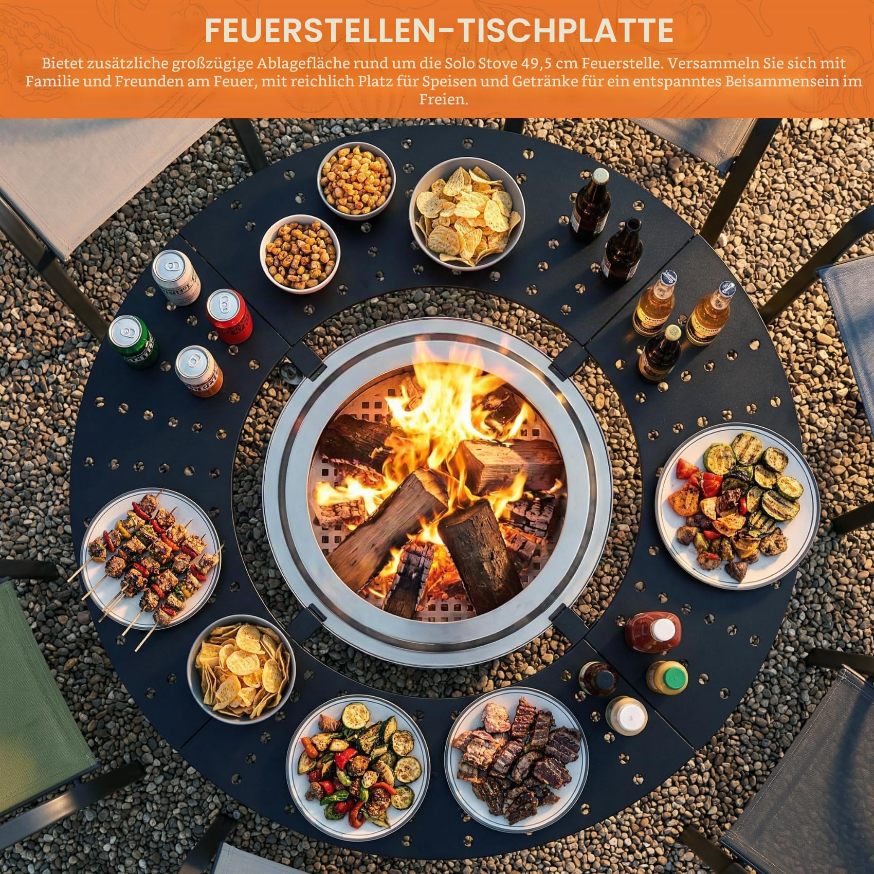 onlyfire Feuerstelle Surround Tischplatte für Solo Stove Bonfire 19.5"/49.53cm Feuerschale, Runde Feuerstellen-Tischplatte für Getränke und Speisen, Abnehmbar Surround Feuerstellentisch