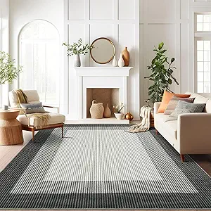 GarveeHome Machine Washable Rugs 5x7 Rugs for Bedroom Living Room, Modern Border Solid Rug Non-Slip Stain Resistant Neutral Accent Carpet for Dining Room Table Apartment Office Grey