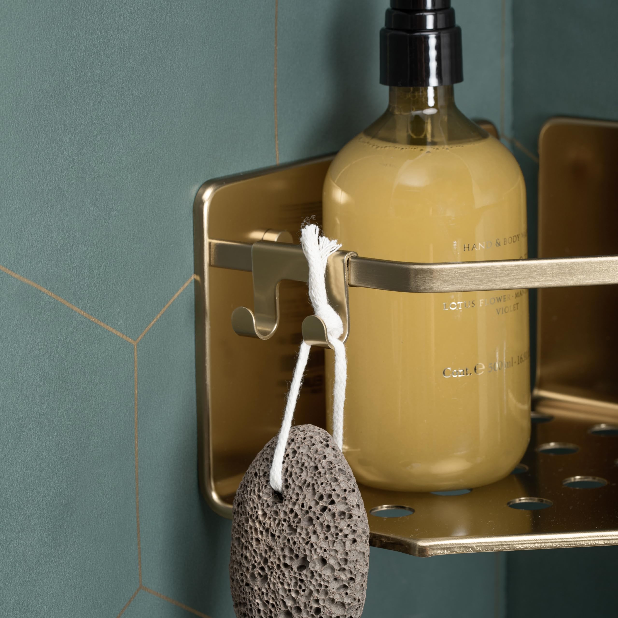TATAY Shower Shelf No Drilling Corner Aluminium, Gold, 20x20x12 cm - Image 4