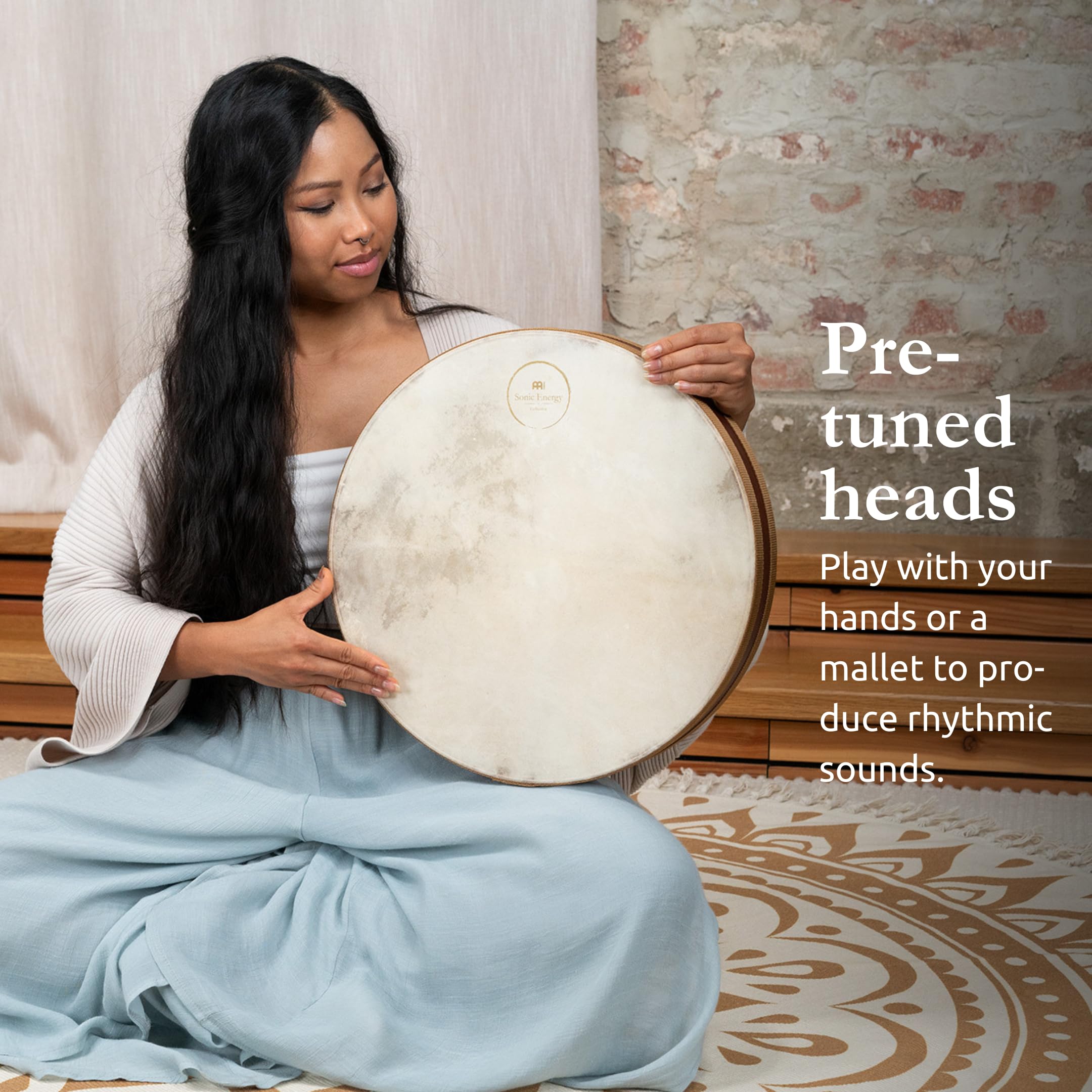 Sonic Energy Ocean Wave Drum – Sea Drum 16 Pollici – Suono delle onde per meditazione, yoga, viaggi sonori, percussioni – Ocean drum con due pelli – Quercia del Siam, marrone (WD16FOL)