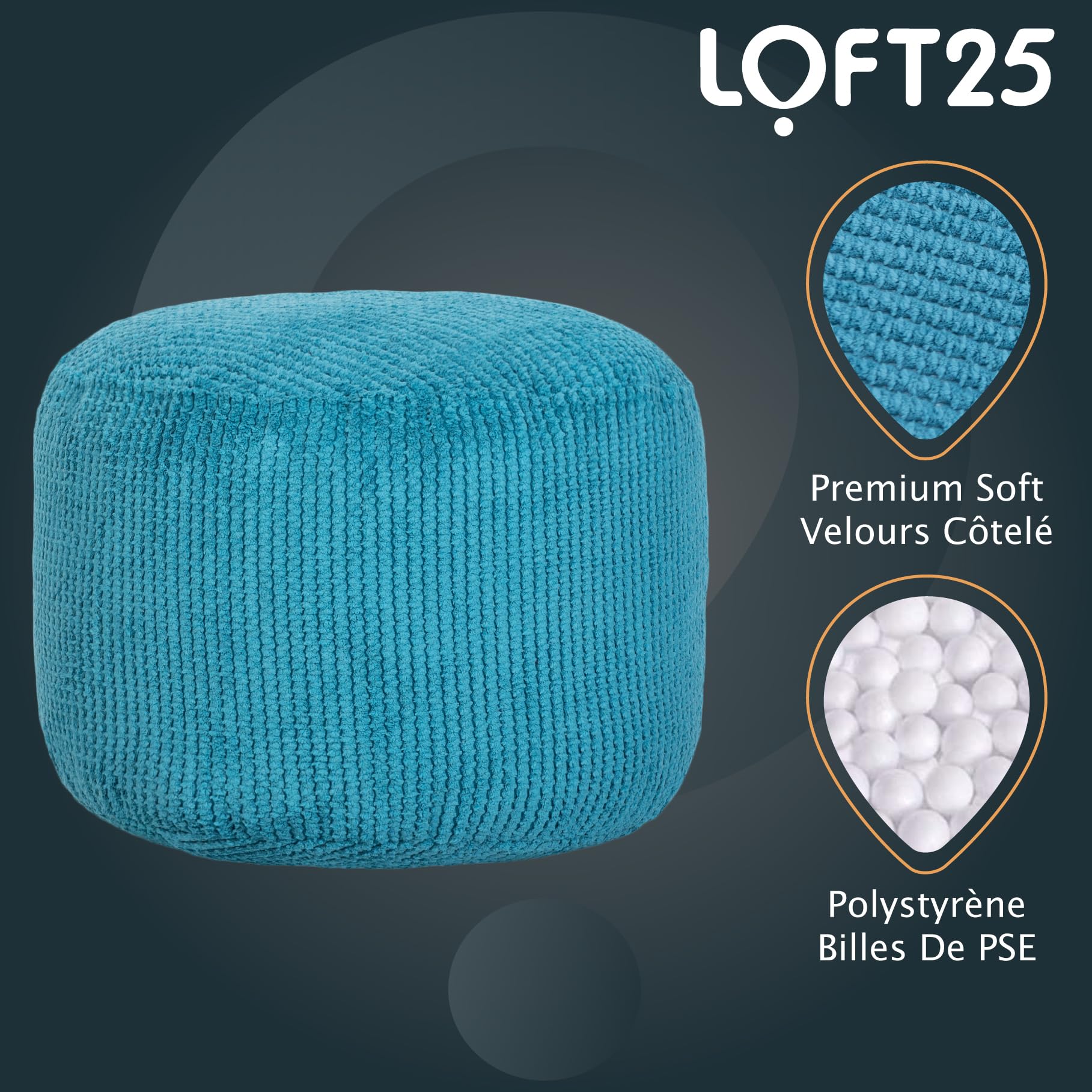 Loft 25 Tabouret de Pieds en Forme de Sac de Haricots Rond Bubble | Repose-Jambes pour Salon d'intérieur | Pouf Ergonomique | Ultra Confortable et Durable (Sarcelle)