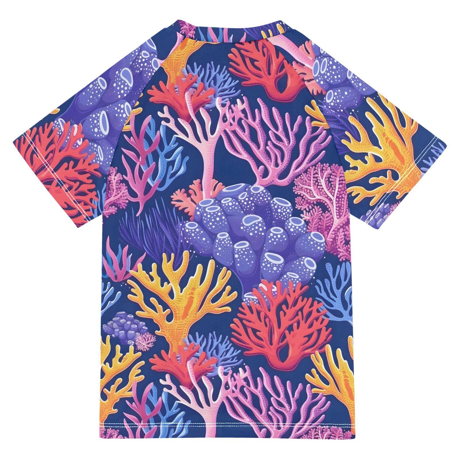 ALAZA Kids Rash Guard Boys Toddler Swim Shirts Short Sleeve Sea Corals UPF 50+ 3T