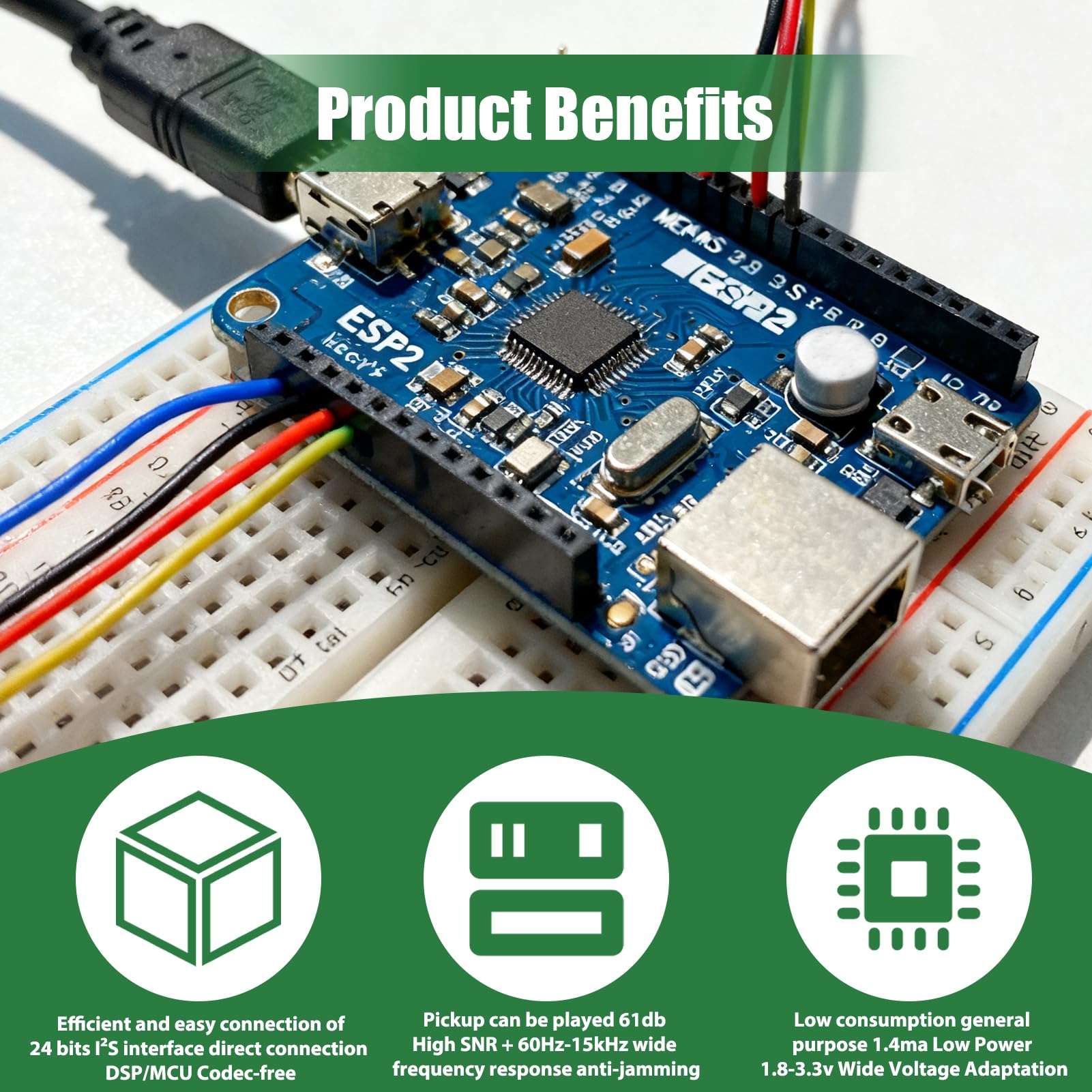 Produktbild von 3er-Pack INMP441 MEMS-Mikrofonmodul – 24-Bit I2S, Omnidirektional, Kompatibel Mit ESP32 & Arduino
