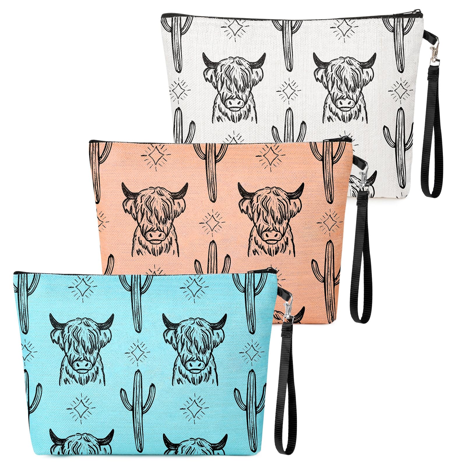 SOIDRAM3PCS Western Makeup Bag Cowgirl Gifts for Women Cow Makeup Bag Cowgirl Stuff,Western Gifts,Cowgirl Gifts Cosmetic Bag Teen Gift Best Friend Sister Travel Toiletry Bag