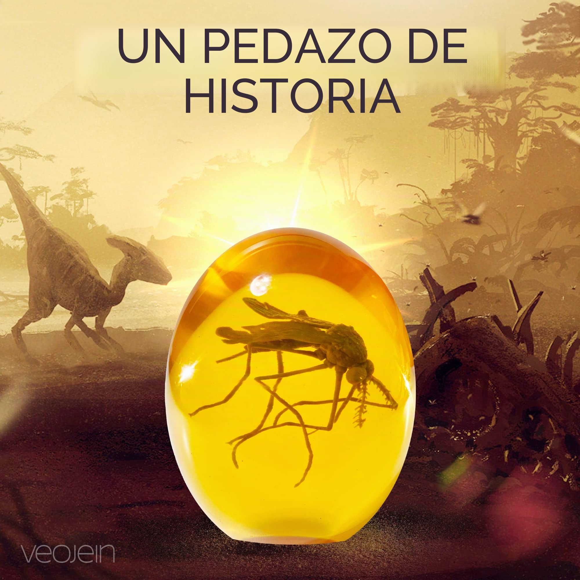 VEOJEIN Mosquito jurásico 3D – Mosquito en ámbar – Jurásico Realista Coleccionable – Pisapapeles de Resina de Fondo Plano – ADN de Dinosaurio