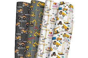 Cuitpan Construction Vehicle Birthday Wrapping Paper for Boys and Girls