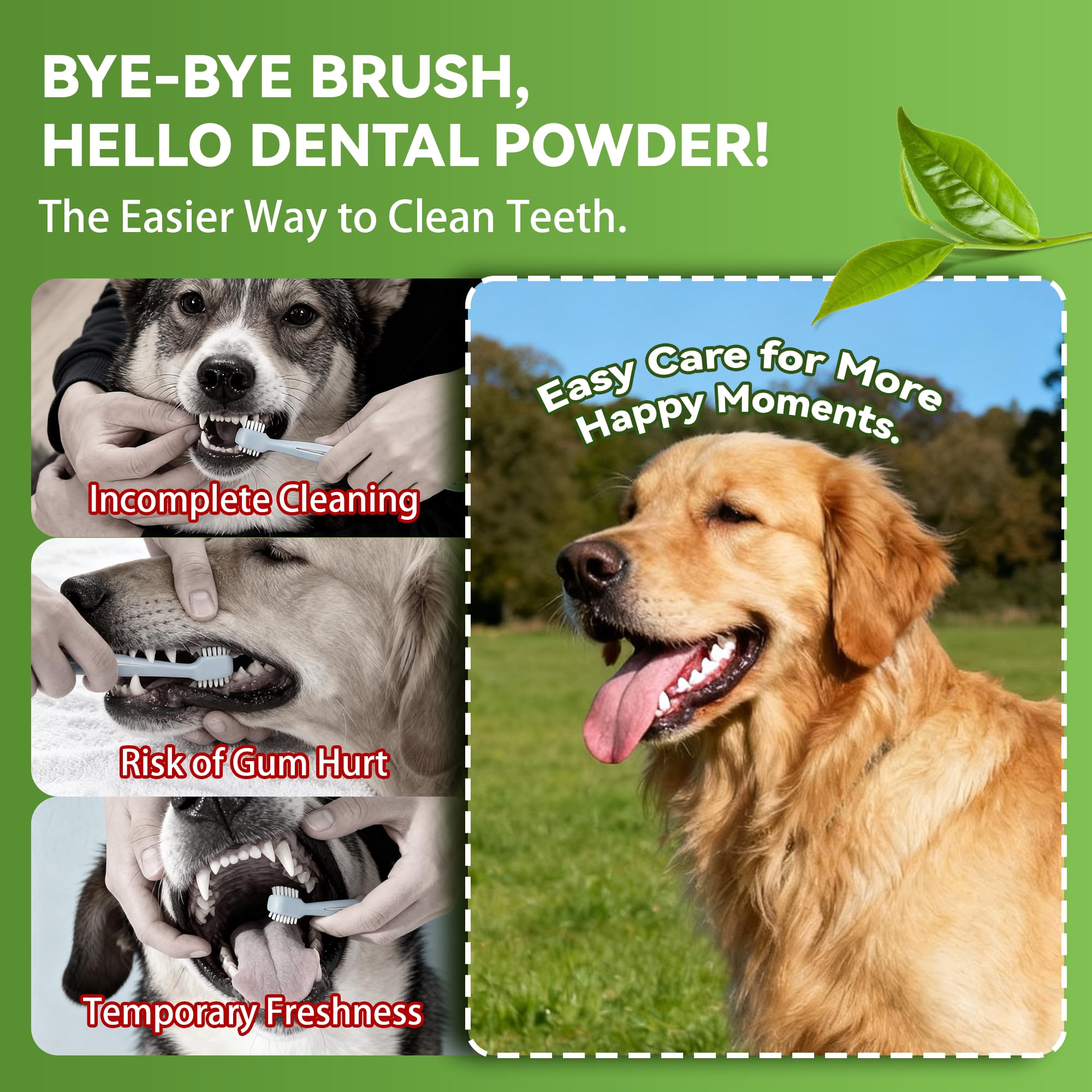 Dog Dental Powder for Plaque and Tartar Support - No Brushing Teeth Cleaning Powder with Probiotics & Natural Kelp | Fresh Breath Dog Oral Care for All Breeds | 1.76oz (50g) - image 2