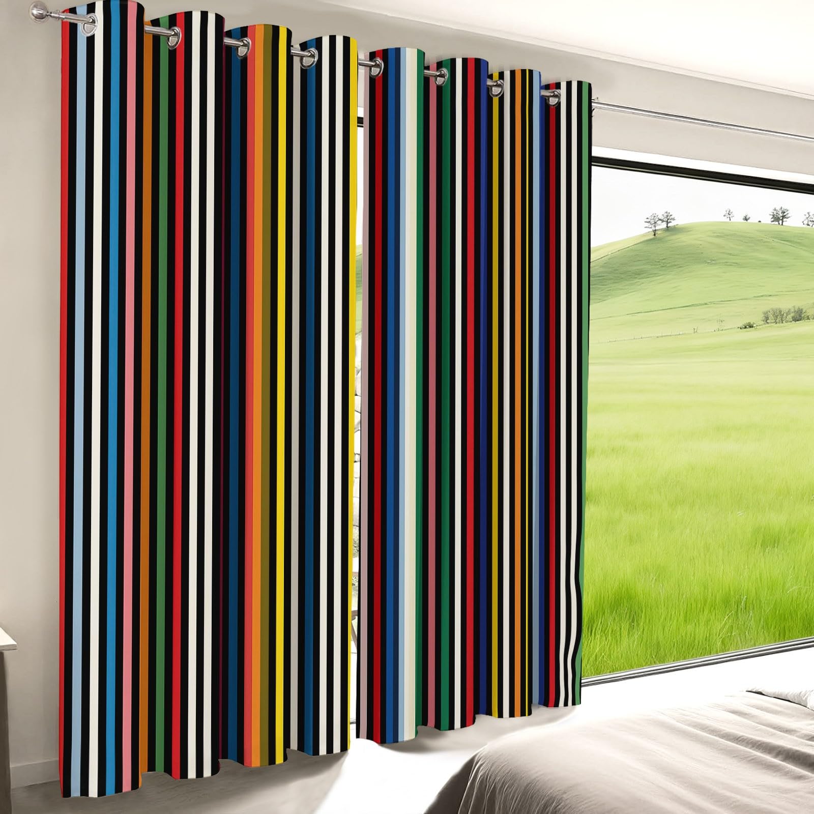 Verdunklungsvorhänge B75 x H166 cm 2er Set, Klassisch Modisch Streifen Vorhang Blickdicht mit Ösen, Vorhänge Wohnzimmer Thermovorhänge Sichtschutz Gardinen für Schlafzimmer, Bunt