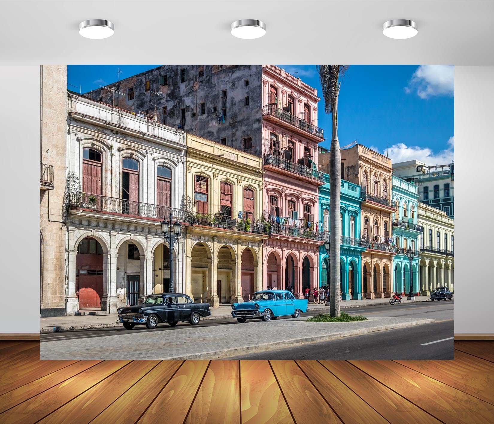 BELECO 15x10ft Fabric Cuba Street Backdrop Latin American City Old Havana Downtown Street Colorful House Background Cuba Travel Theme Party