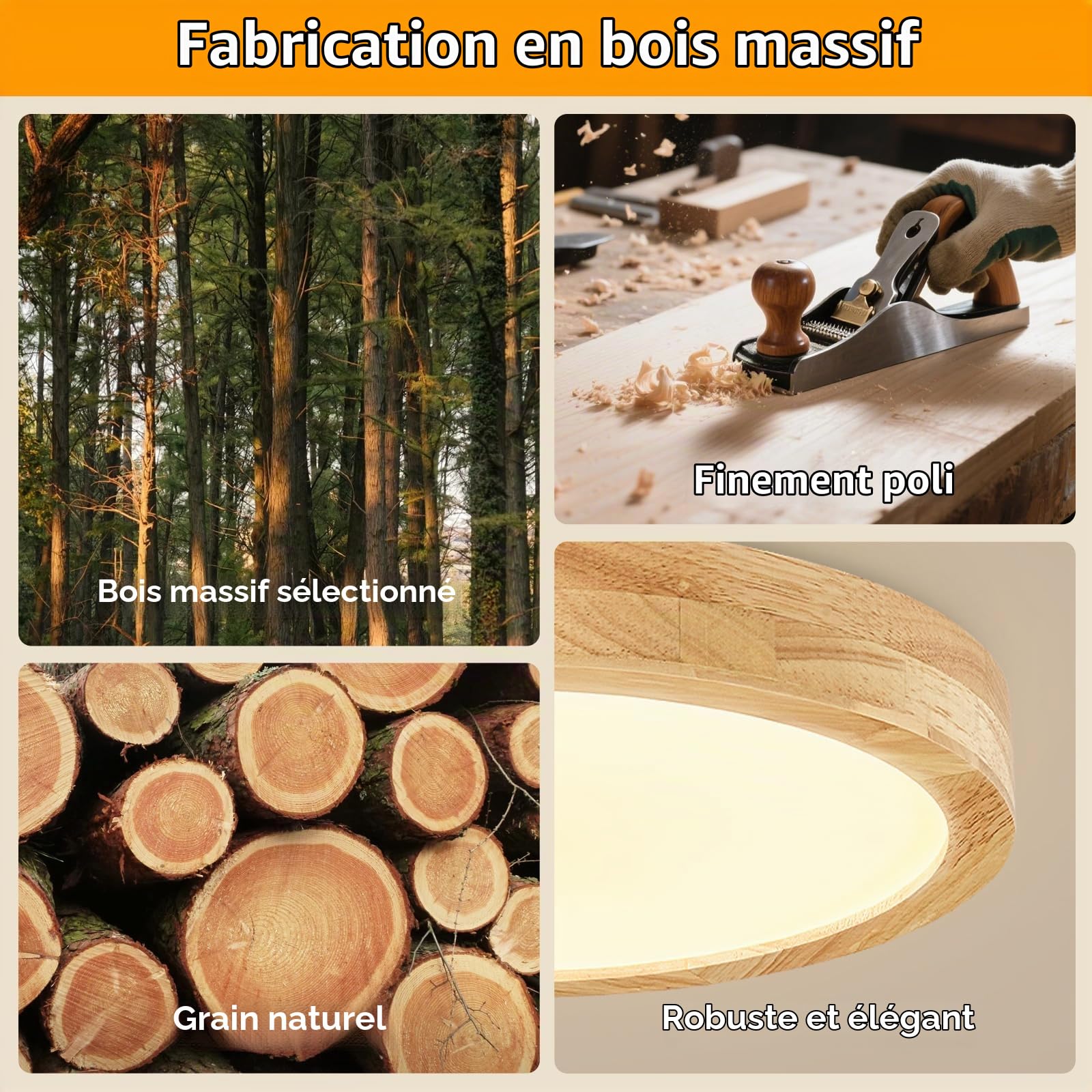 Plafonnier LED Bois Naturel Design Nordique ∅30cm, Blanc Chaud 2pack