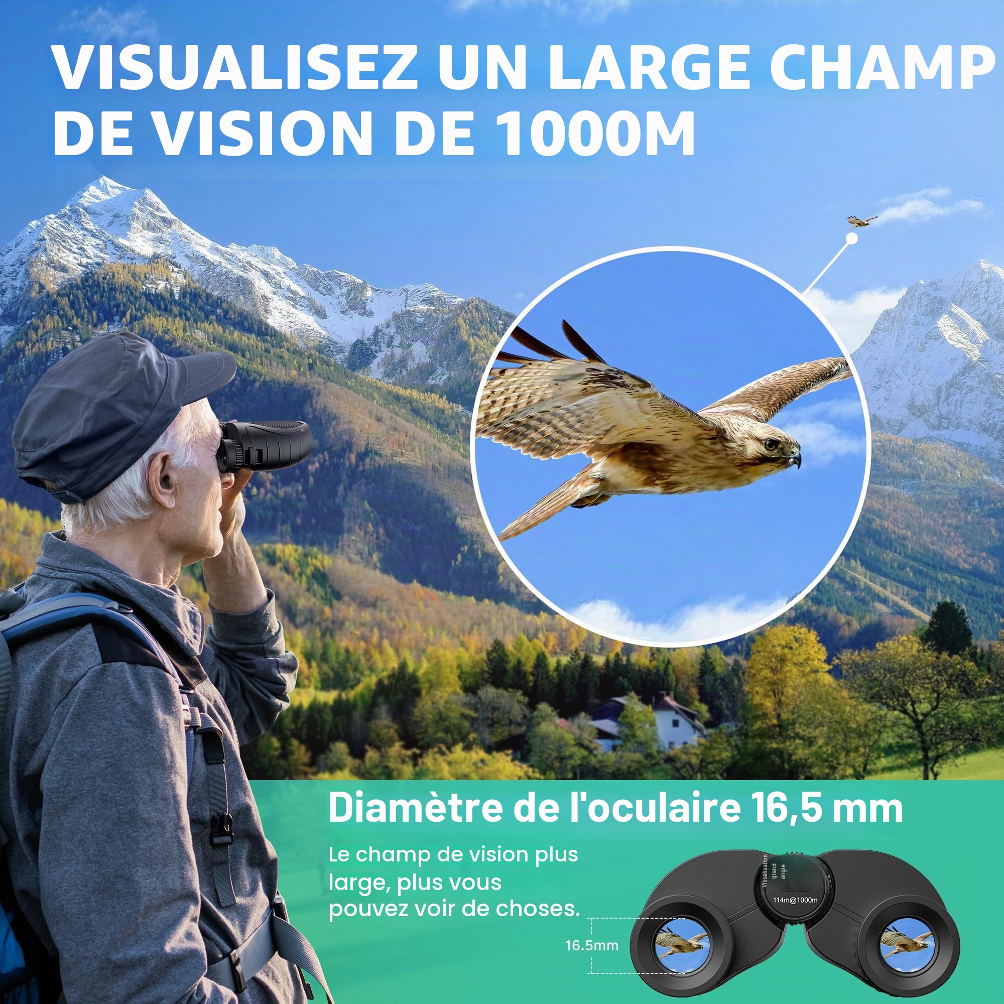 Kylietech Jumelles Compactes 12 x 25, Jumelles Légères pour Adultes et Enfants, Optique FMC Multi-Couches et Prismes BAK-4, Idéales pour Les Sports de Plein Air, Les Voyages, La Chasse, Les Concerts