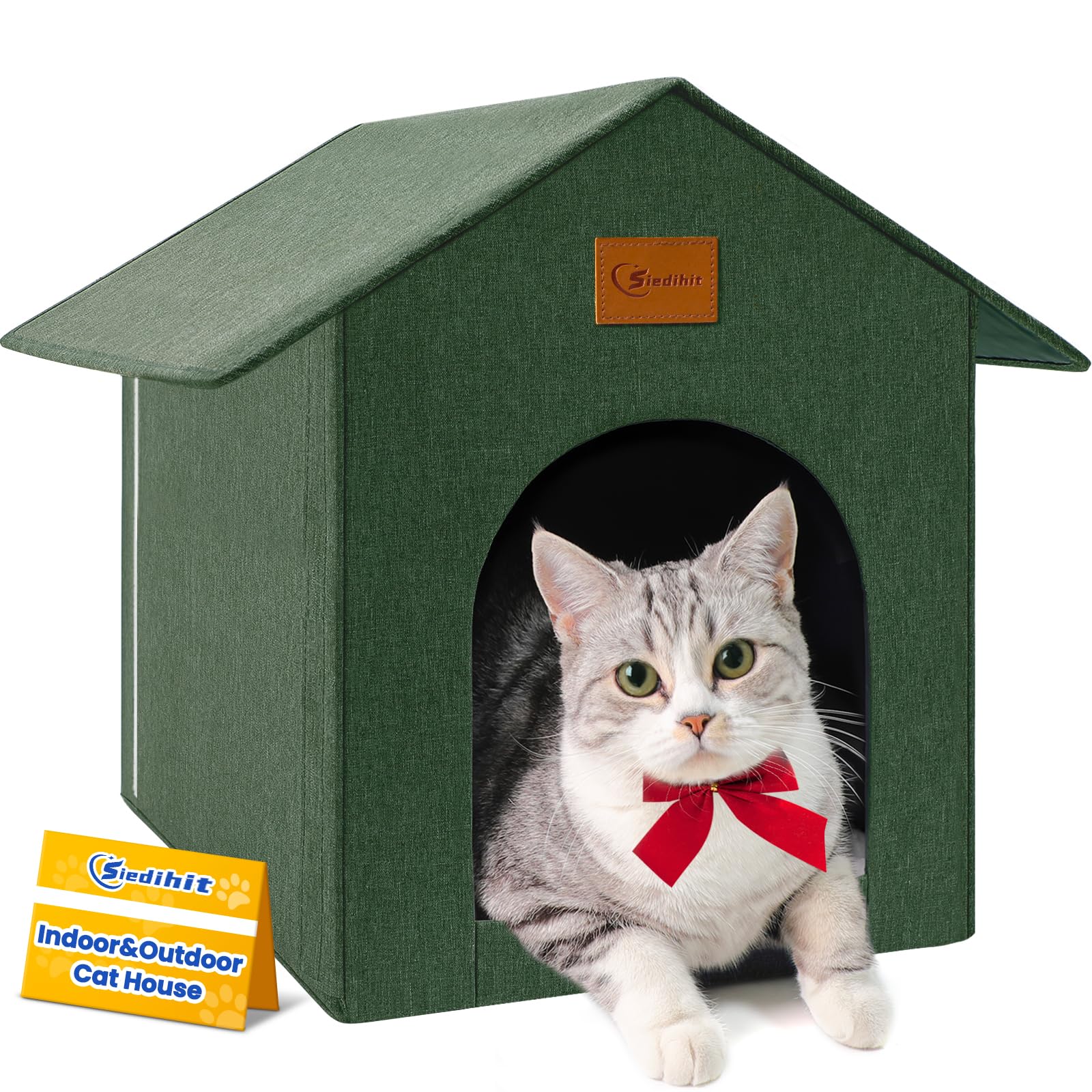 Outdoor Cat House Feral Cat Shelter,Outside Waterproof Cat House for Outdoor/Indoor Cats, Insulated Cat Bed for All Seasons with Cozy Cushion Easy to Assemble Olive Green