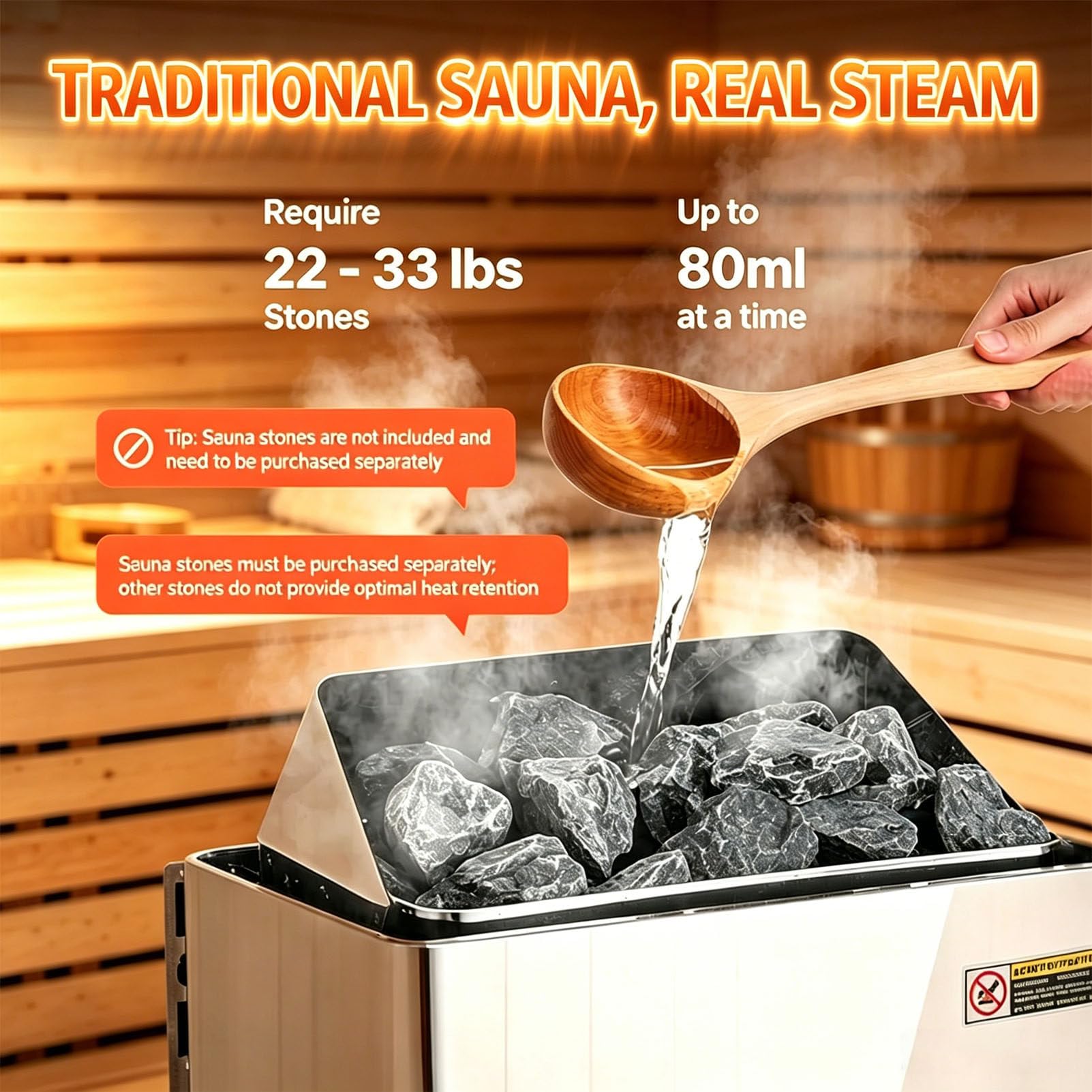 Riscaldatore Elettrico per Sauna, Stufa a Vapore in Acciaio Inox, riscaldatore per Sauna secca, Temperatura Regolabile e Timer di 3 Ore, Stufa per Bagno Turco per casa e Spa 110V-6KW