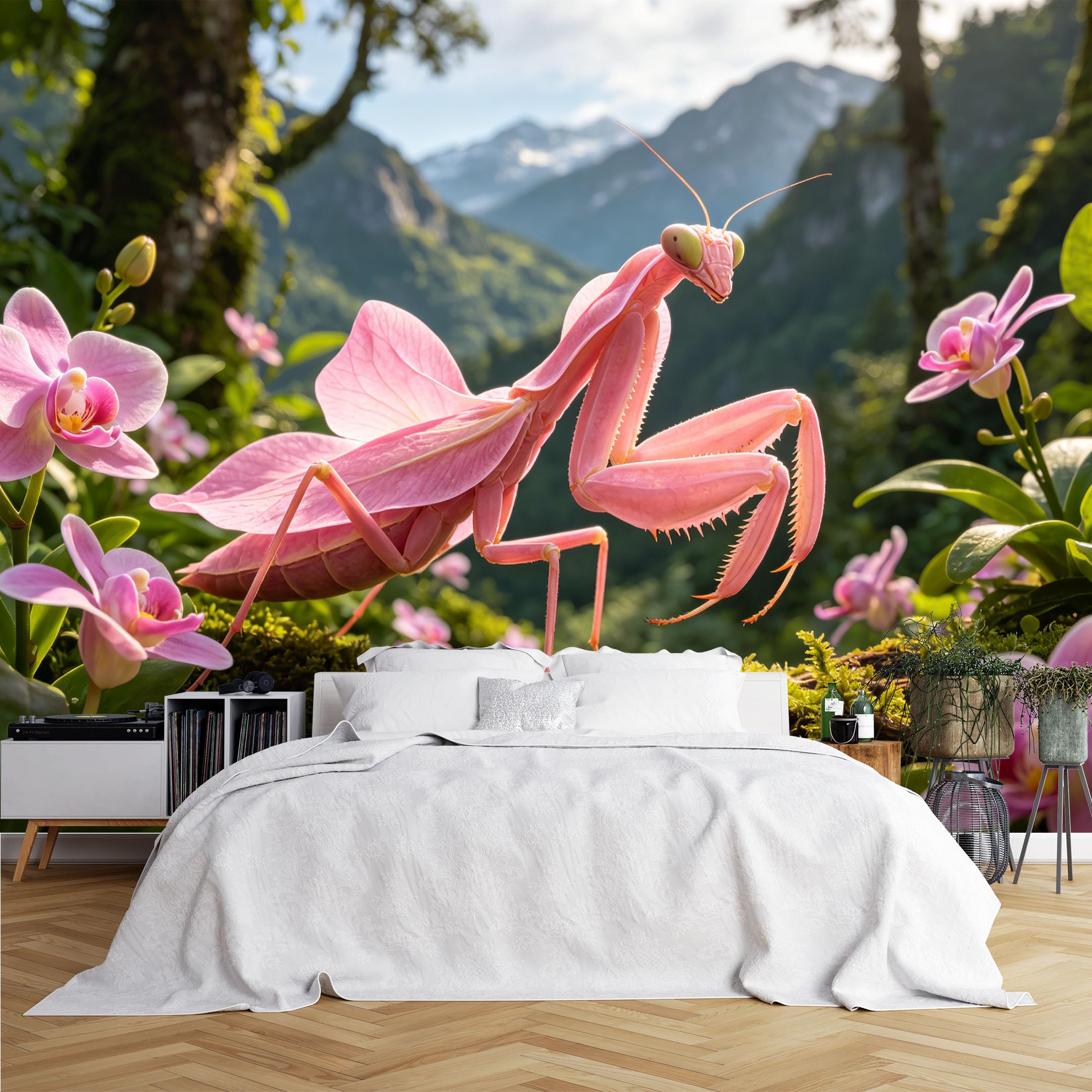 Lcythiazole Ch260615081 Custom Size Wall Murals Pink Orchid Mantis Forest Wall Murals Vivid Nature Wallpaper Large Photo Wallpaper Self-Adhesive Removable Wallpaper For Bedroom Living Room