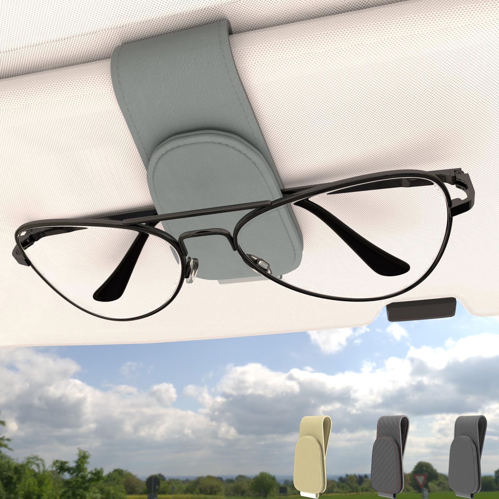 Sunglass Holder for Car, Sunglasses Holder Eyeglass Hanger Clip Magnetic Leather for Car Visor, Cars Sun Visor Ticket Card ClipGlobal Recycled StandardGlobal Recycled StandardGlobal Recycled Standard