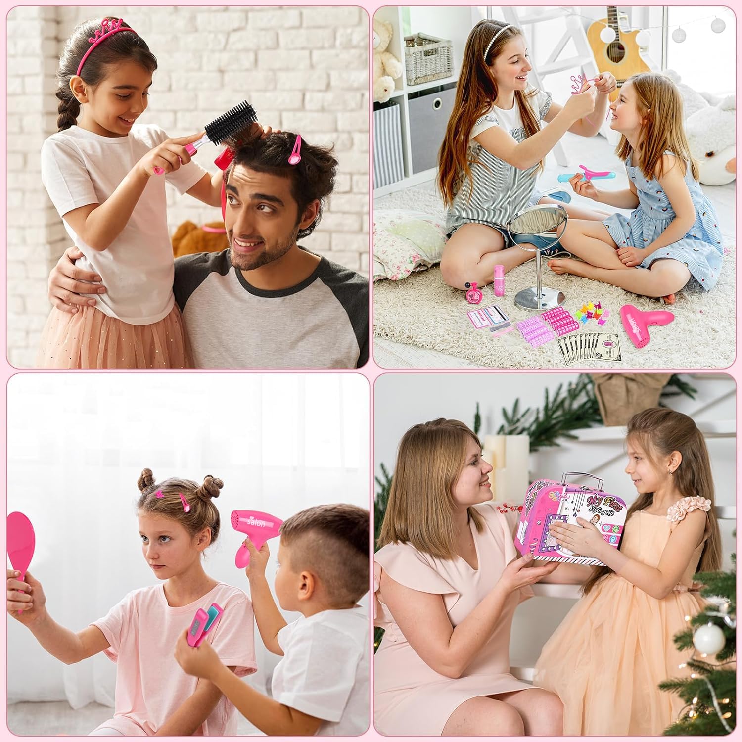 Jouet Salon De Coiffure Pour Filles – 19 Accessoires Réalistes – Sèche-cheveux, Peigne, Miroir, Bague – Jeu D’Imitation Dès 3 Ans