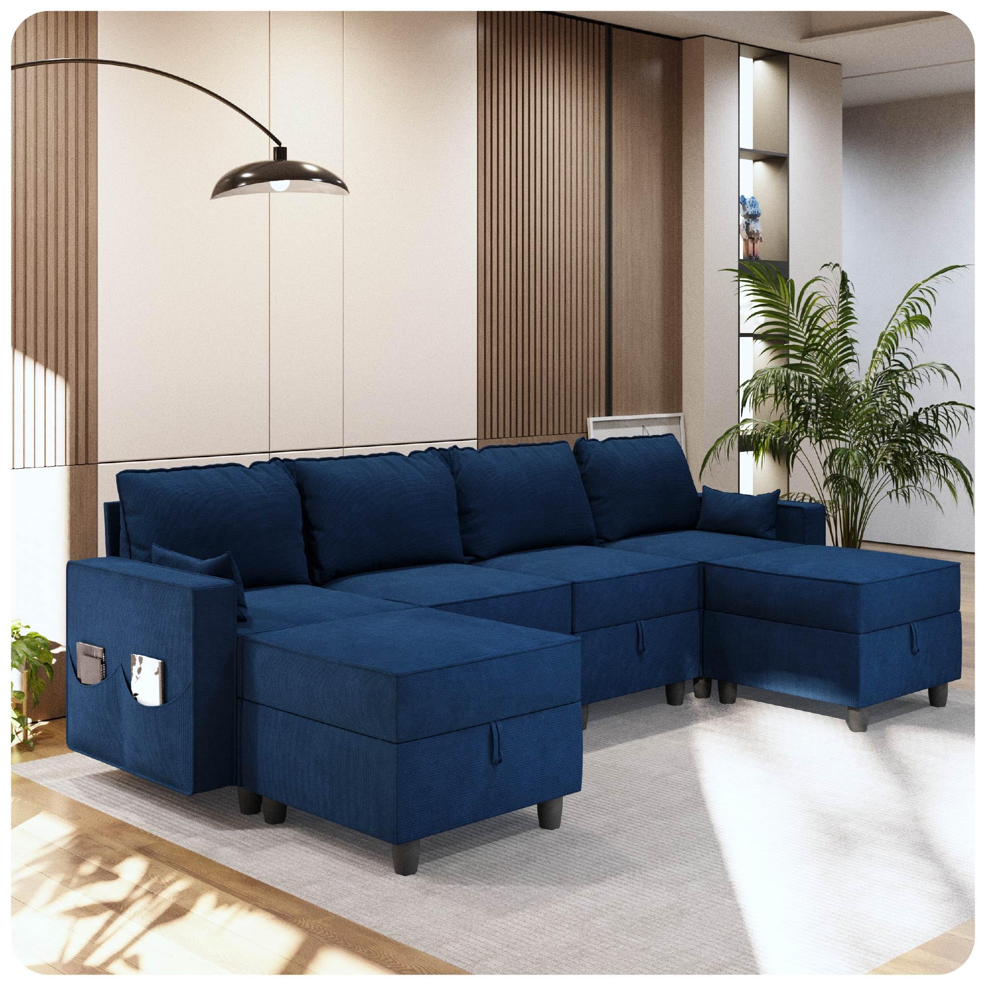 Navy Blue Corduroy Sectional Sofa