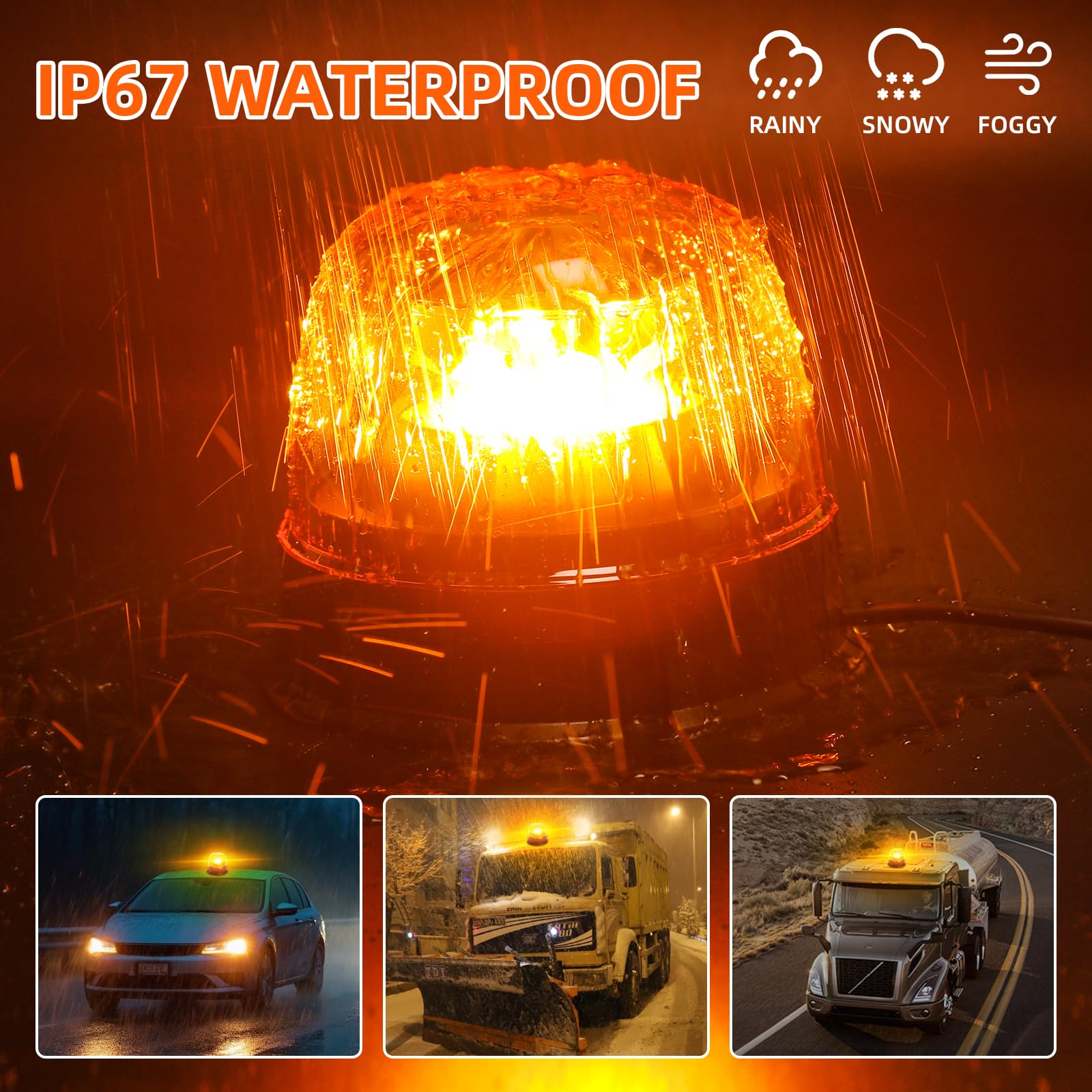LED Rundumleuchte Blitzleuchte 7 Modus, 12V/24V Gelb Rundumleuchte LED Warnleuchte mit Schraubenmontage, E9 Mark & Wasserdicht IP67, Warnlicht für Traktor Auto LKW Golfwagen