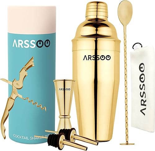 Juego de coctelera 7 piezas de acero inoxidable de 25.3 onzas Martini Shaker Mixology Bartender Kit  Herramientas de bar profesionales perfectas