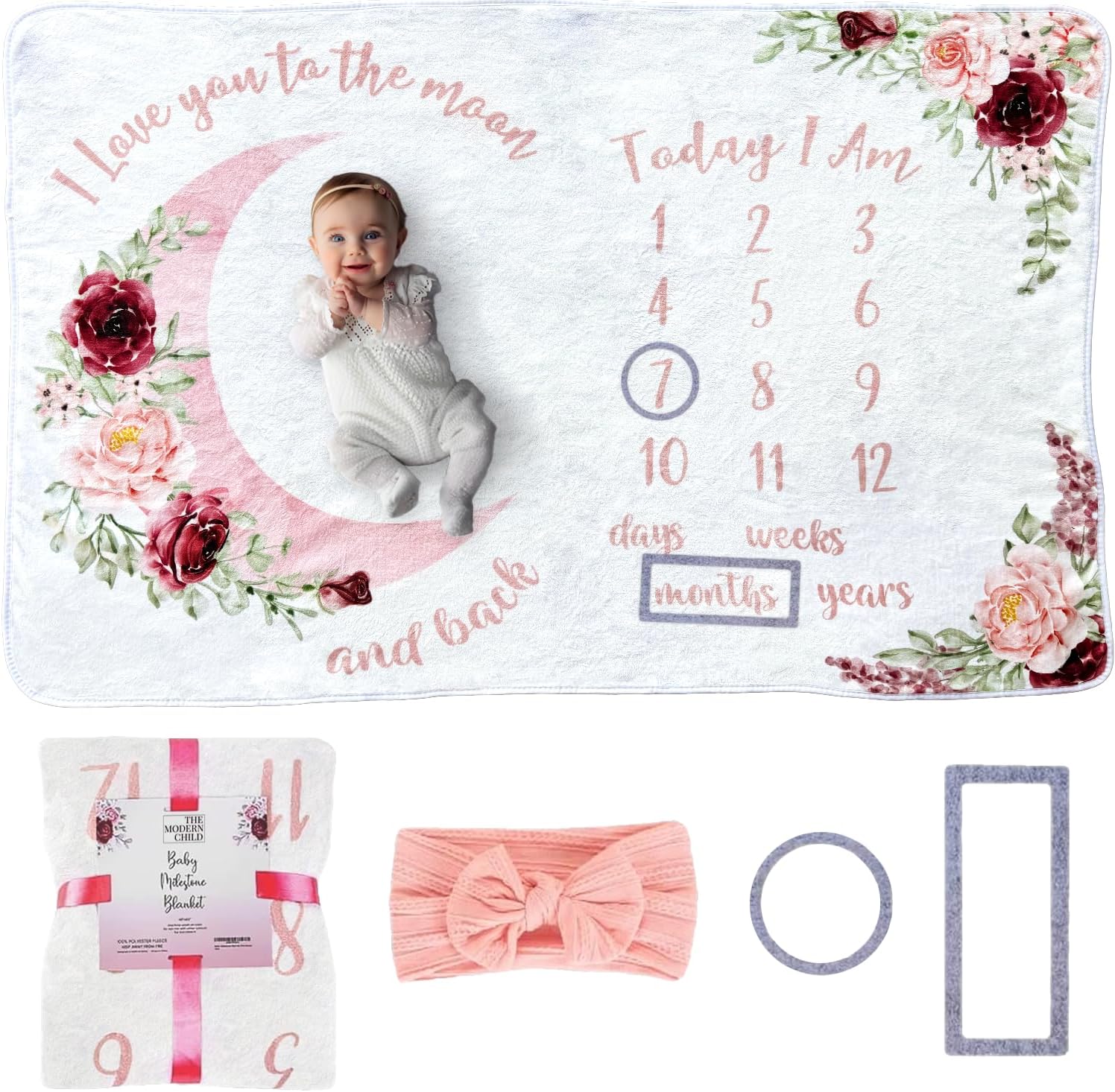 Baby Milestone Blanket – Monthly Milestone Blanket for Baby Girl – Custom Soft Fleece Photography Background – Personalized Newborn Growth Chart -Premium Floral Moon 60″ X 40″ Baby Milestone Blanket – Monthly Milestone Blanket for Baby Girl – Custom Soft Fleece Photography Background – Personalized Newborn Growth Chart -Premium Floral Moon 60″ X 40″