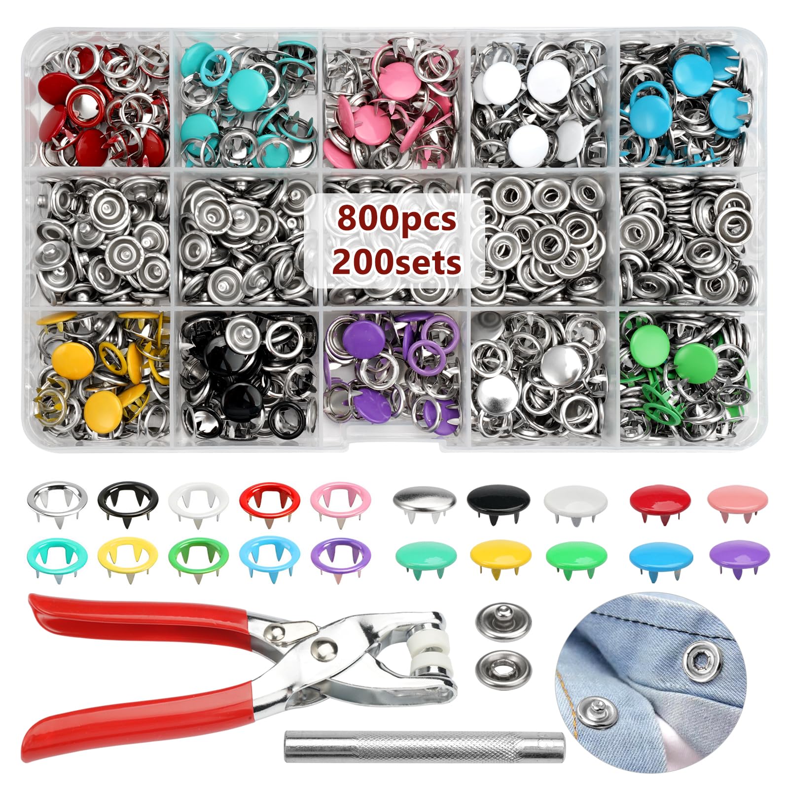 15 Mm Boutons Pression Avec Outils Pince En Métal Pour Cuir, Bricolage, Tissu, Vêtements, Sacs13