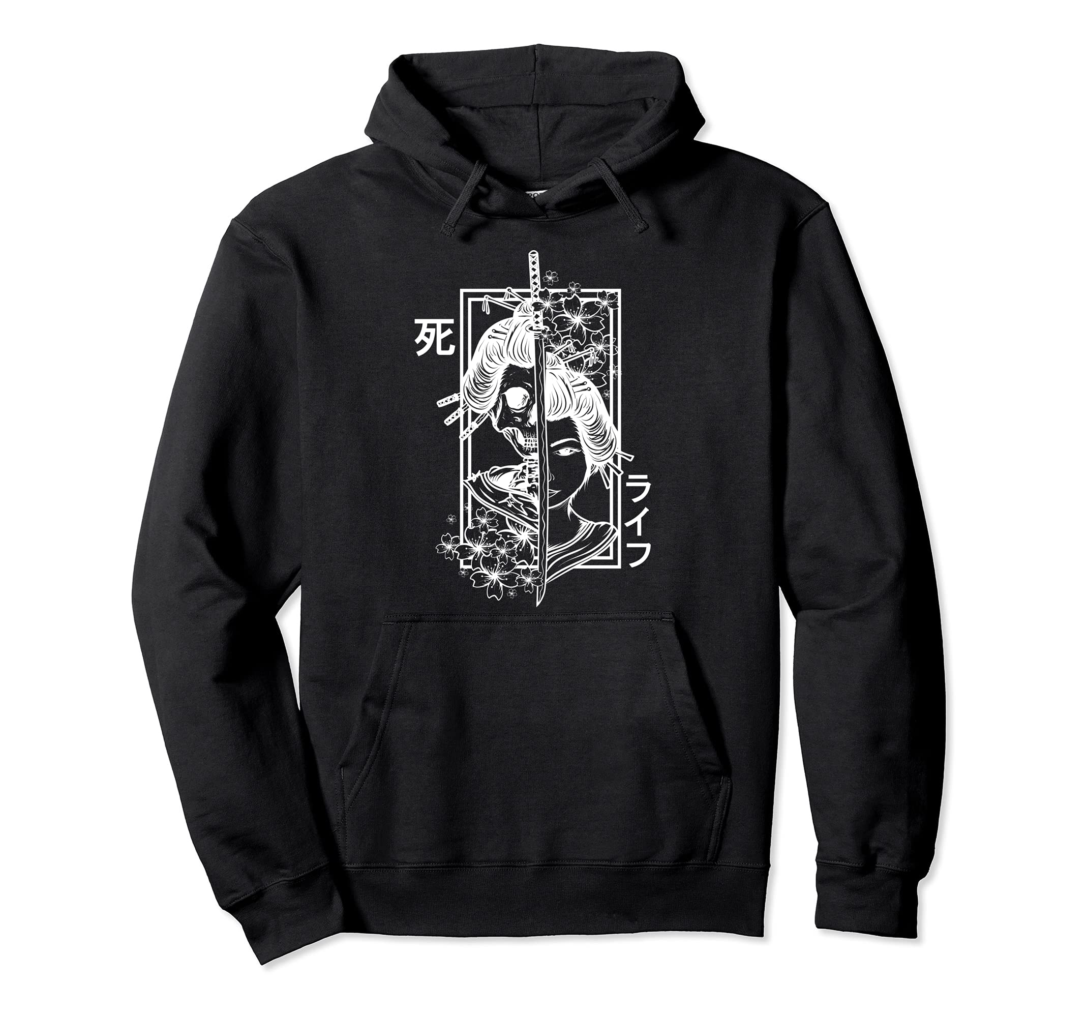 Japan Anime Masks Jing Yang Style Samurai Oni Monster Pullover Hoodie, Black