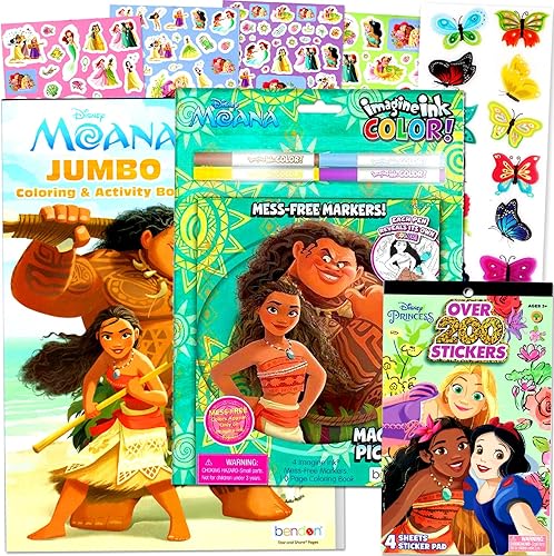 Disney Moana - Paquete de libros para colorear y actividades con libro para colorear de tinta Imagine, calcomanías y más