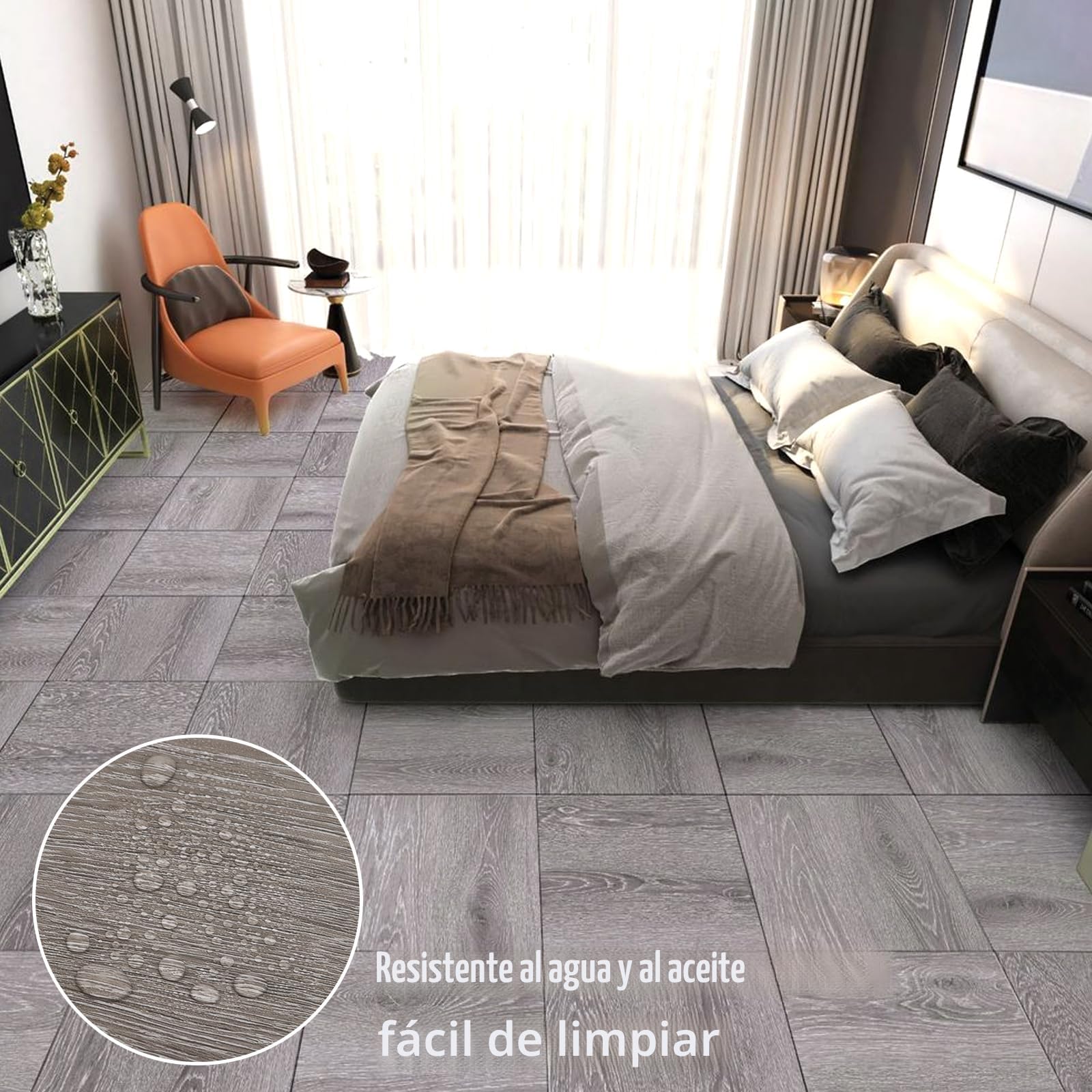 CYEER 40 unidades de suelo de PVC autoadhesivo, suelo de vinilo autoadhesivo, gris, 30 x 30 cm, vinilo con aspecto de madera, pegatinas para el suelo de cocina, salón, baño (grano de madera gris)
