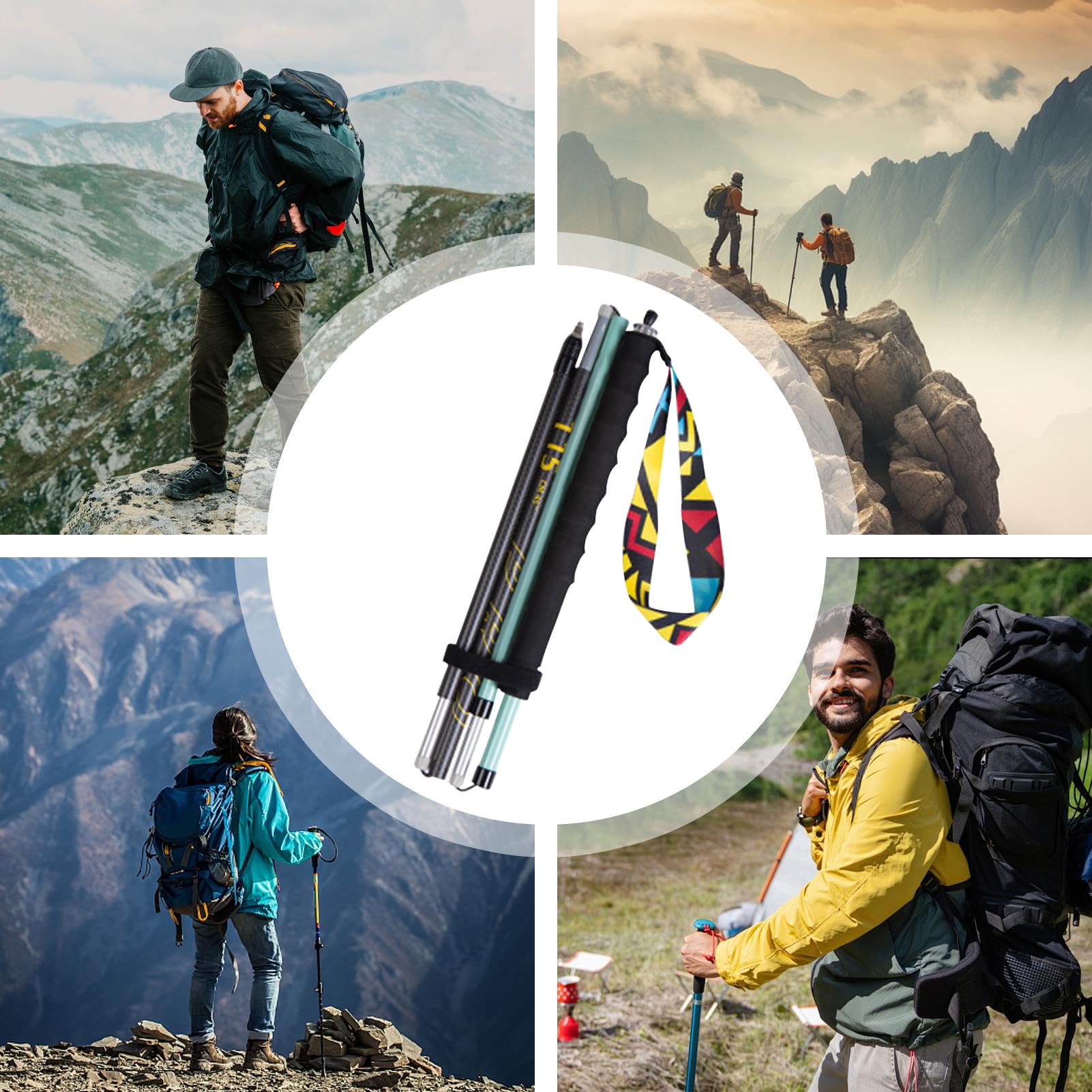 Kije trekkingowe do wędrówek - 4-sekcyjne teleskopowe trekkingowe kije - kije do wędrówek z plecakiem - na kemping, do gór, survivalu, podróży i aktywności pszczół